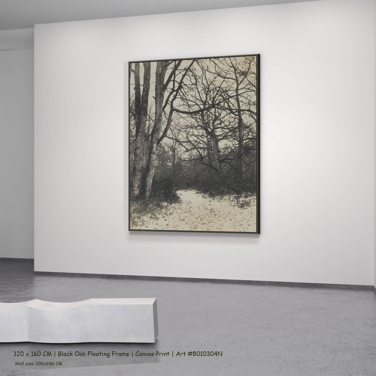 Fontainebleau Forest Landscape canvas wall art in a black oak floating frame, 120 × 160 cm