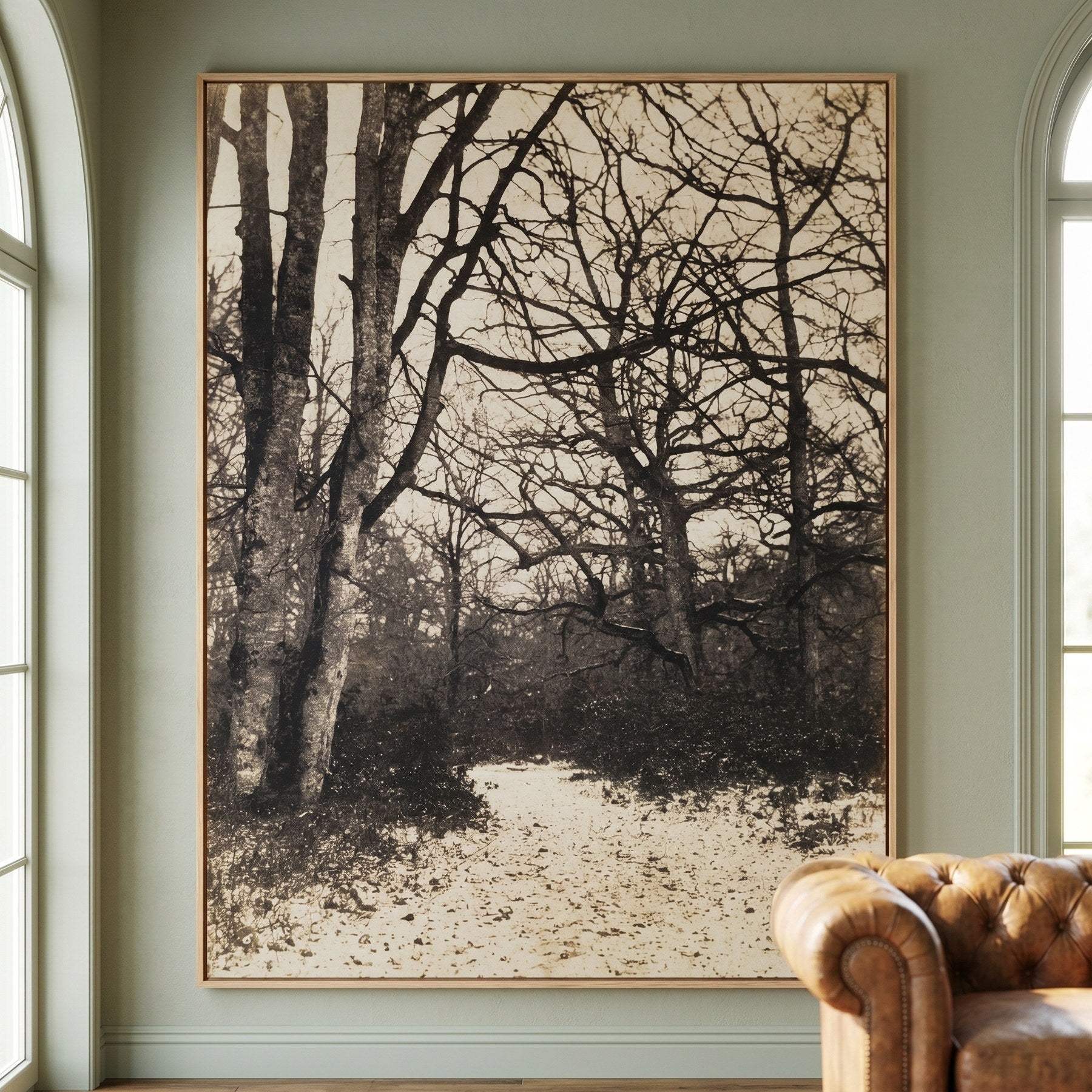 Fontainebleau Forest Landscape canvas wall art styled in a room setting by Eugène Cuvelier