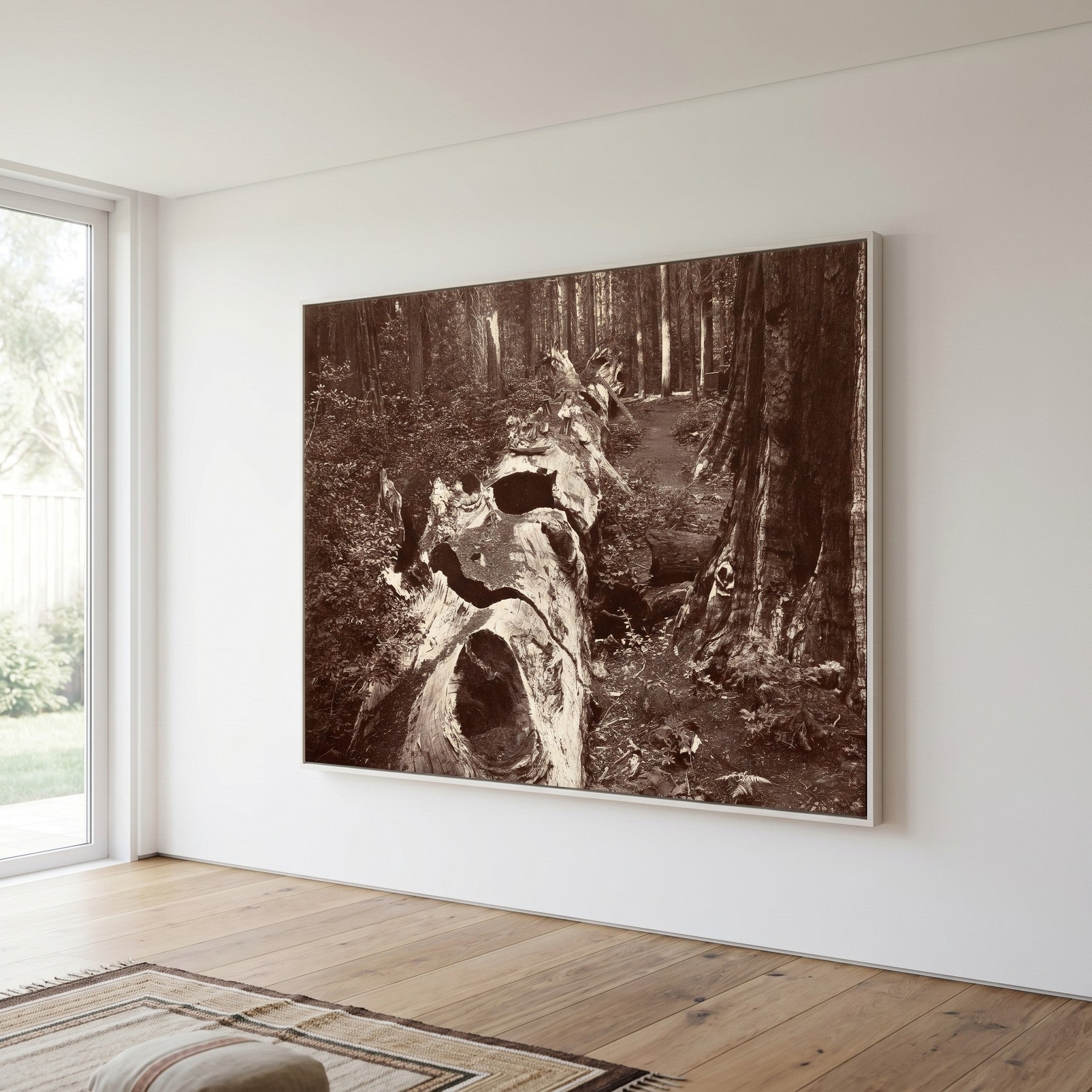 The Father of the Forest, Calaveras Grove Landscape canvas wall art shown in a styled room by Carleton E. Watkins