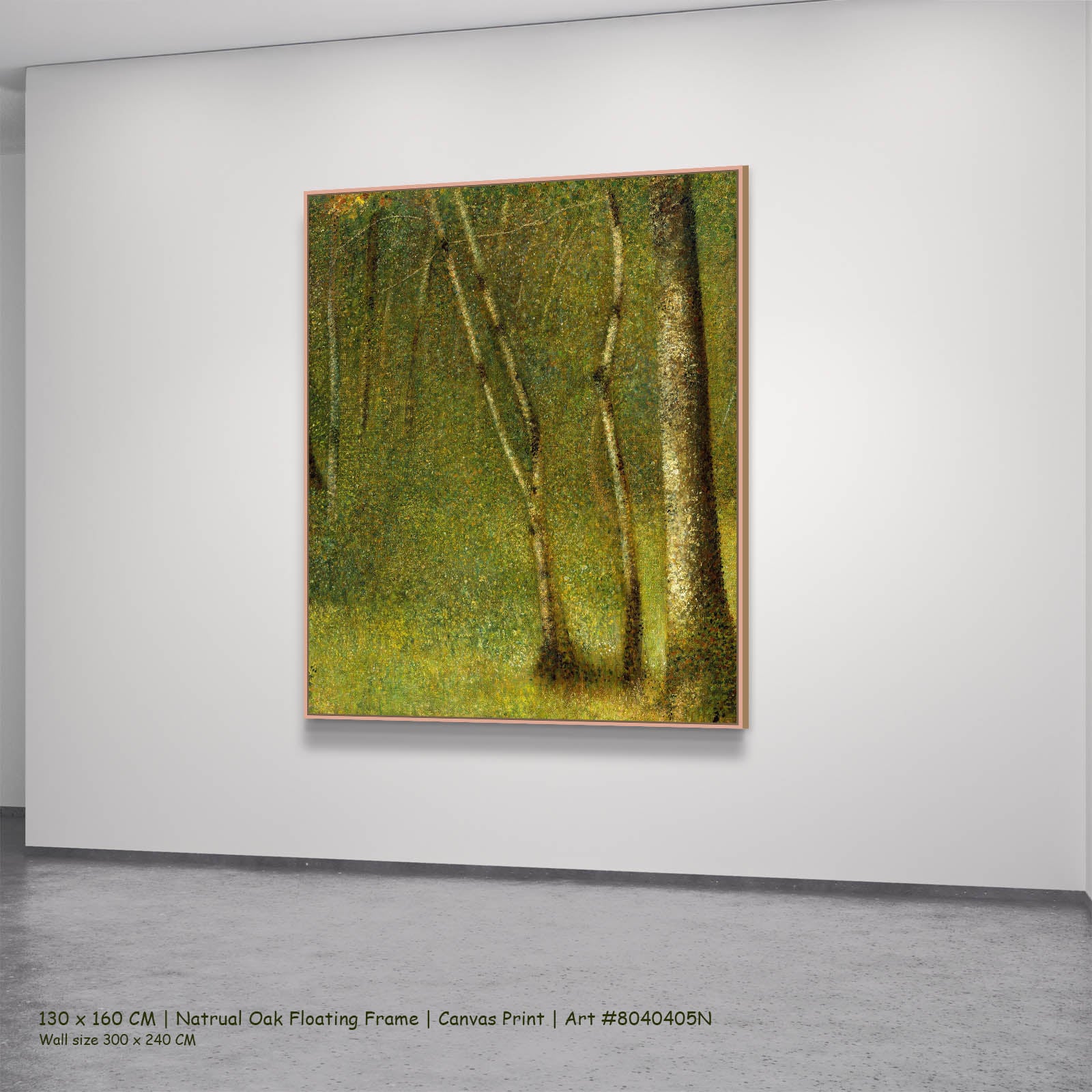The Forest at Pontaubert Landscape canvas wall art in a natural oak floating frame, 130 × 160 cm