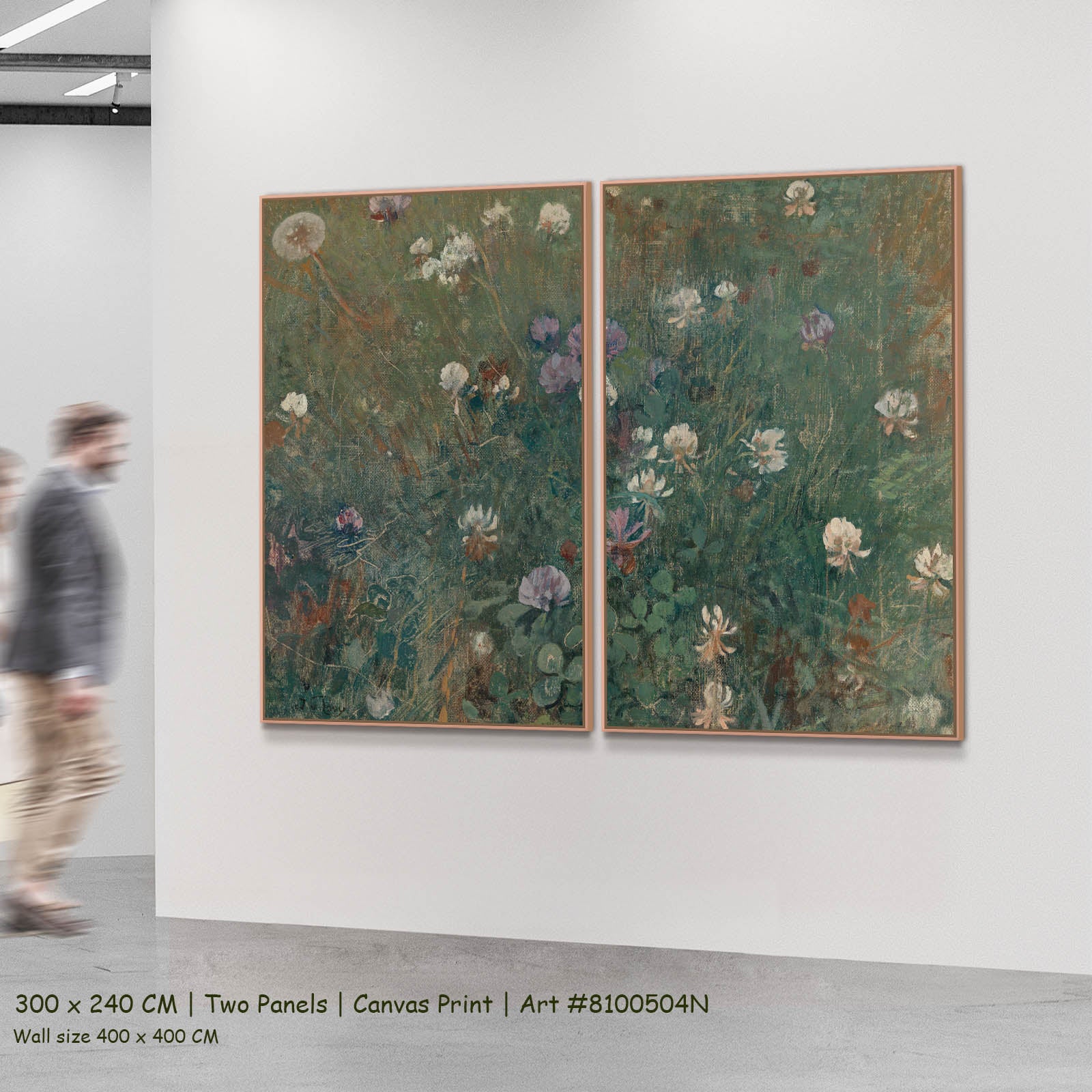 Blooming Clover Meadow two-panel canvas wall art set, 300 × 240 cm