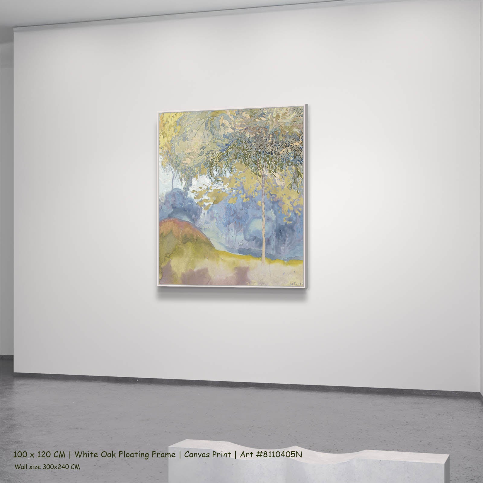 Wooded Landscape Landscape canvas wall art in a white oak floating frame, 100 × 120 cm