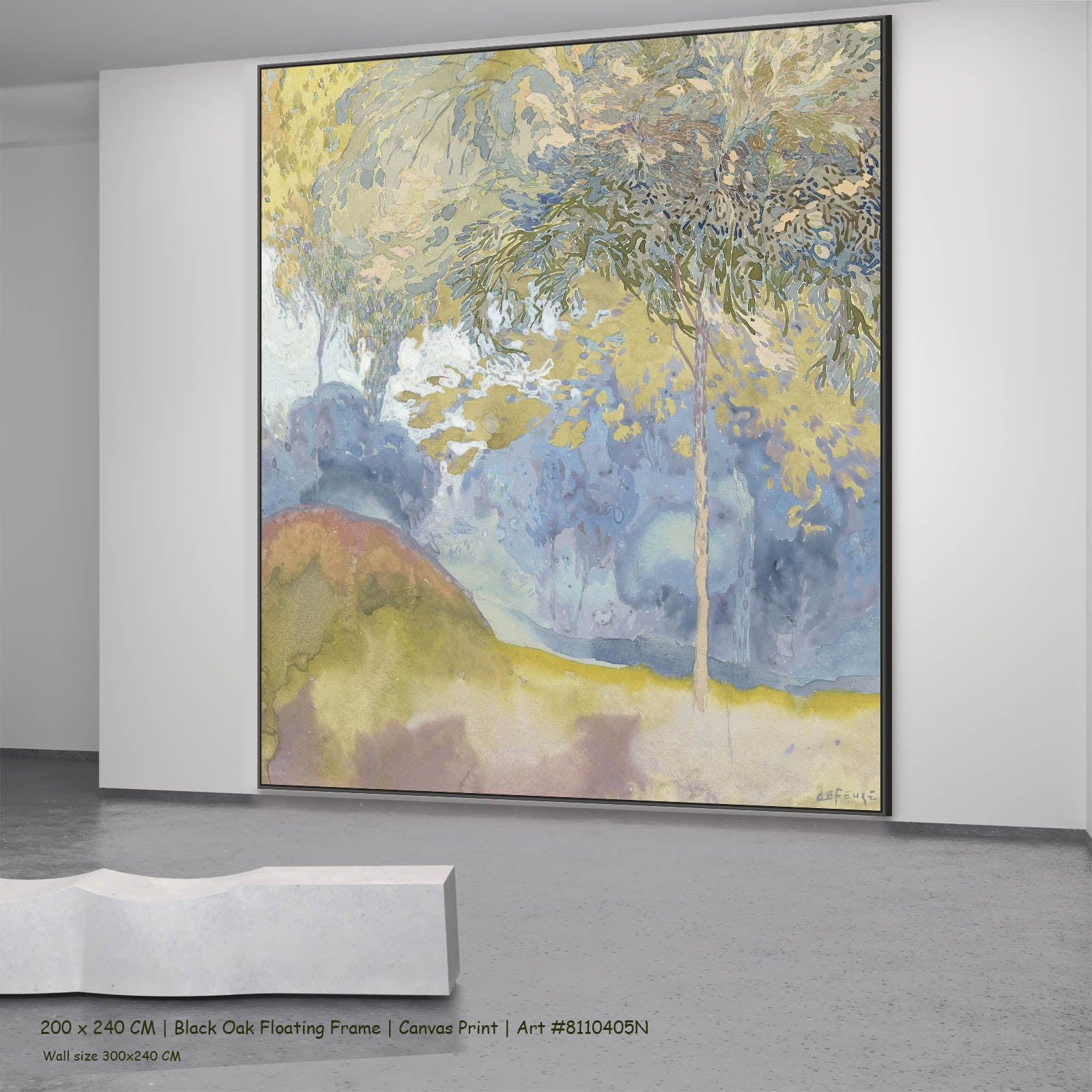 Wooded Landscape Landscape canvas wall art in a black oak floating frame, 200 × 240 cm