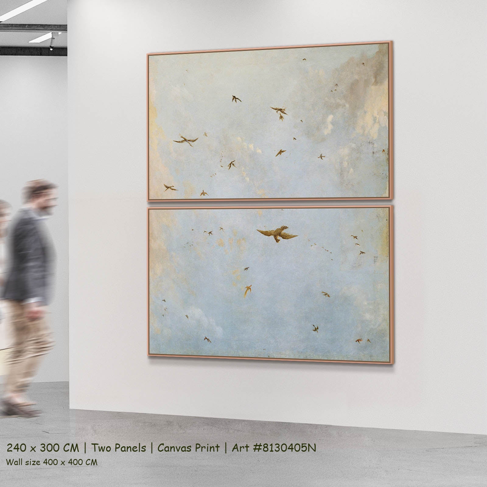 Ceiling of a Cloudy Sky with Birds Clouds two-panel canvas wall art set, 240 × 300 cm