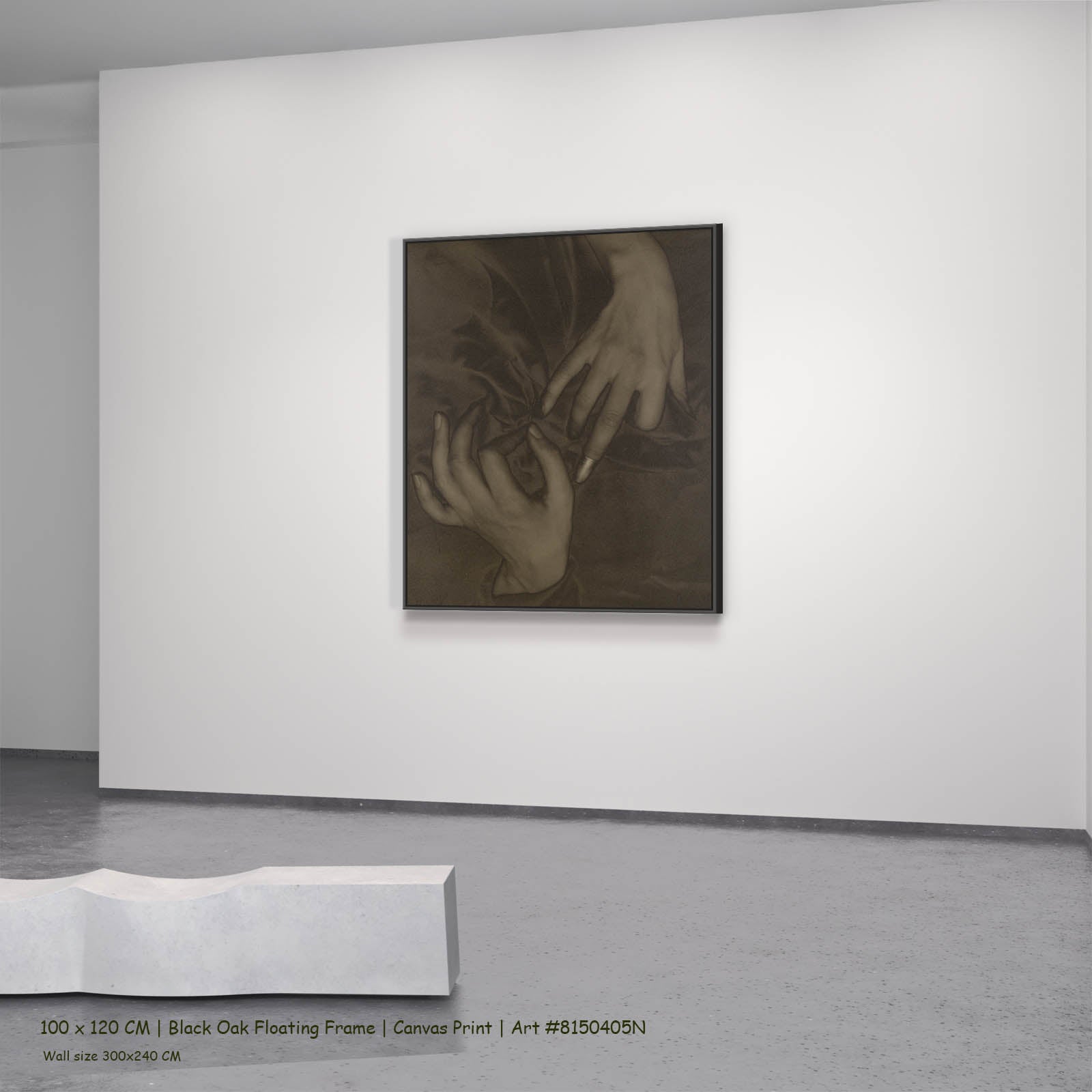 Georgia O'Keeffe — Hands and Thimble Photography canvas wall art in a black oak floating frame, 100 × 120 cm