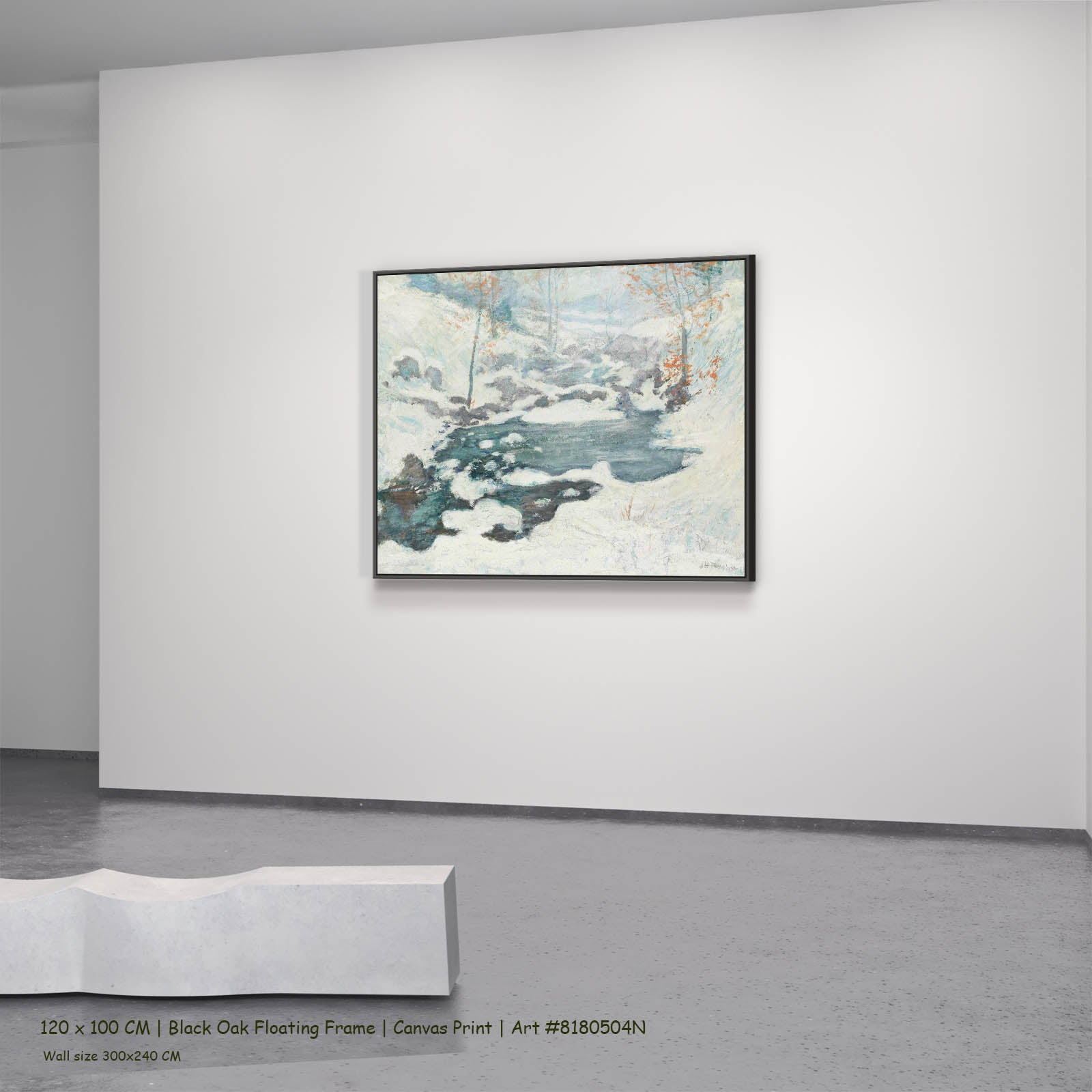 Icebound Landscape canvas wall art in a black oak floating frame, 120 × 100 cm