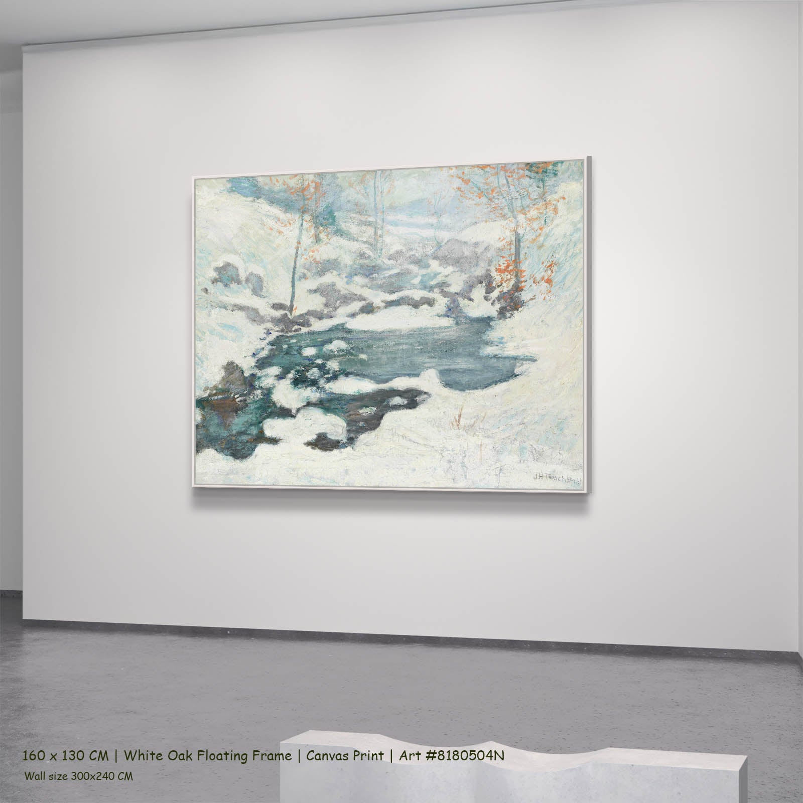 Icebound Landscape canvas wall art in a white oak floating frame, 160 × 130 cm