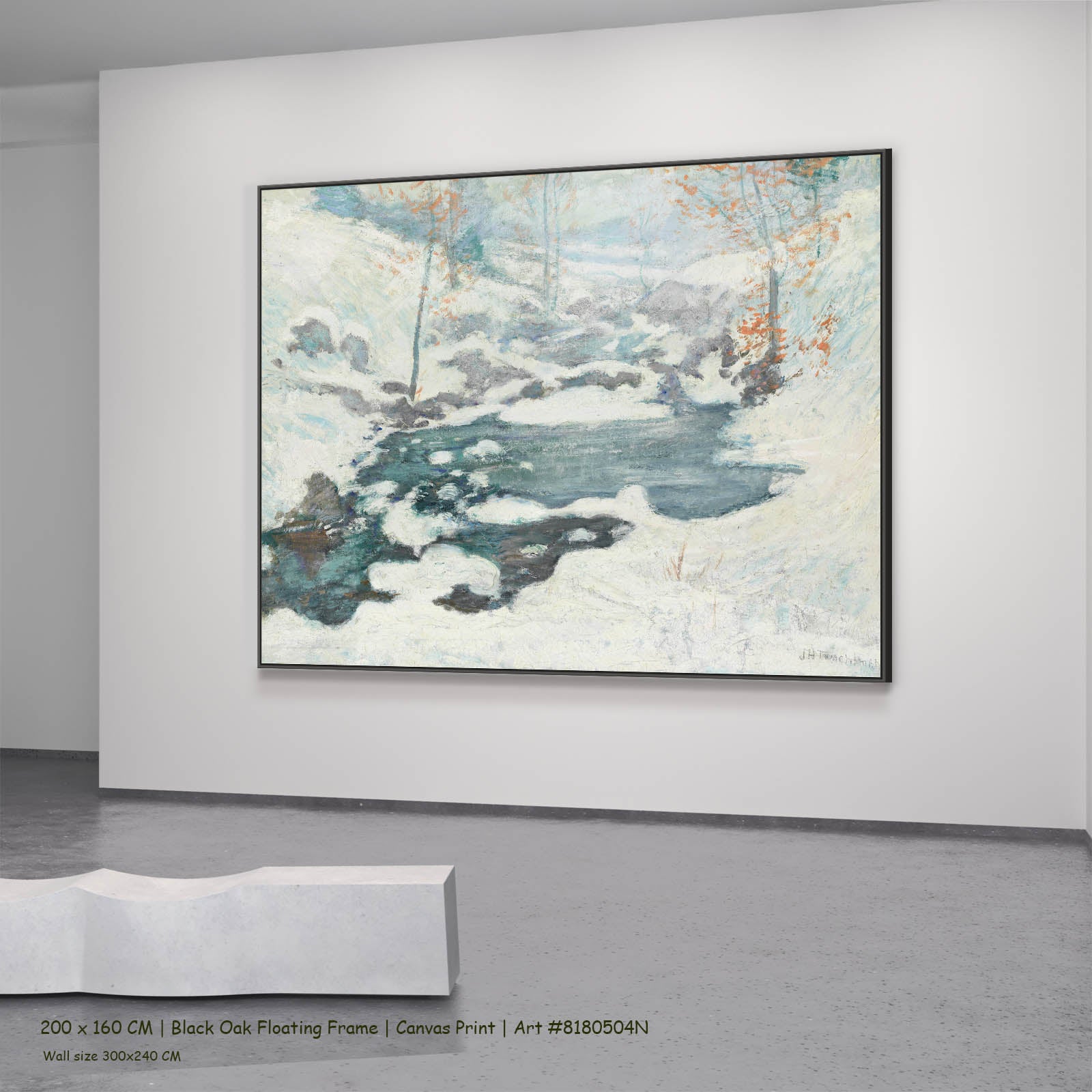 Icebound Landscape canvas wall art in a black oak floating frame, 200 × 160 cm