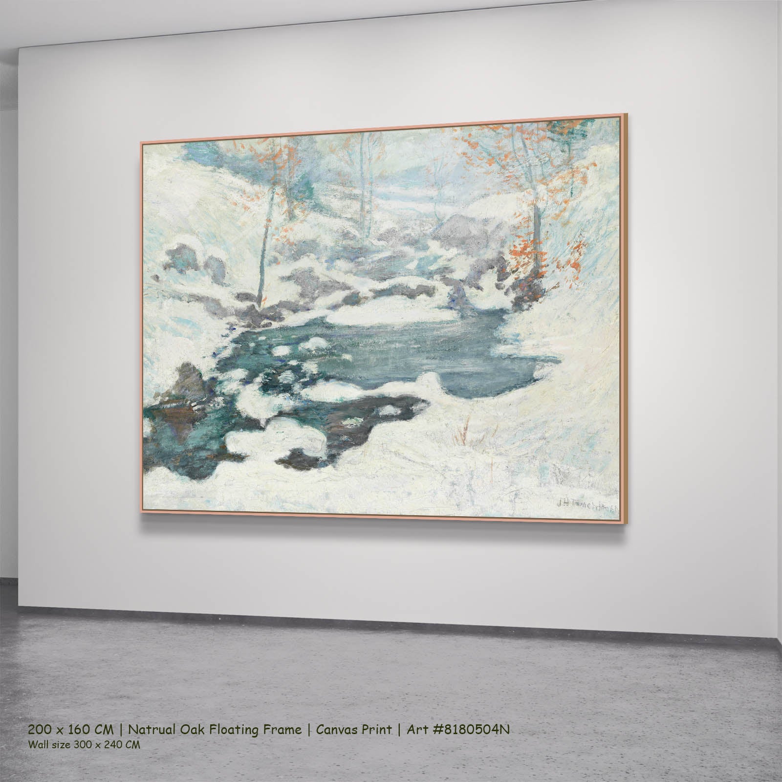 Icebound Landscape canvas wall art in a natural oak floating frame, 200 × 160 cm
