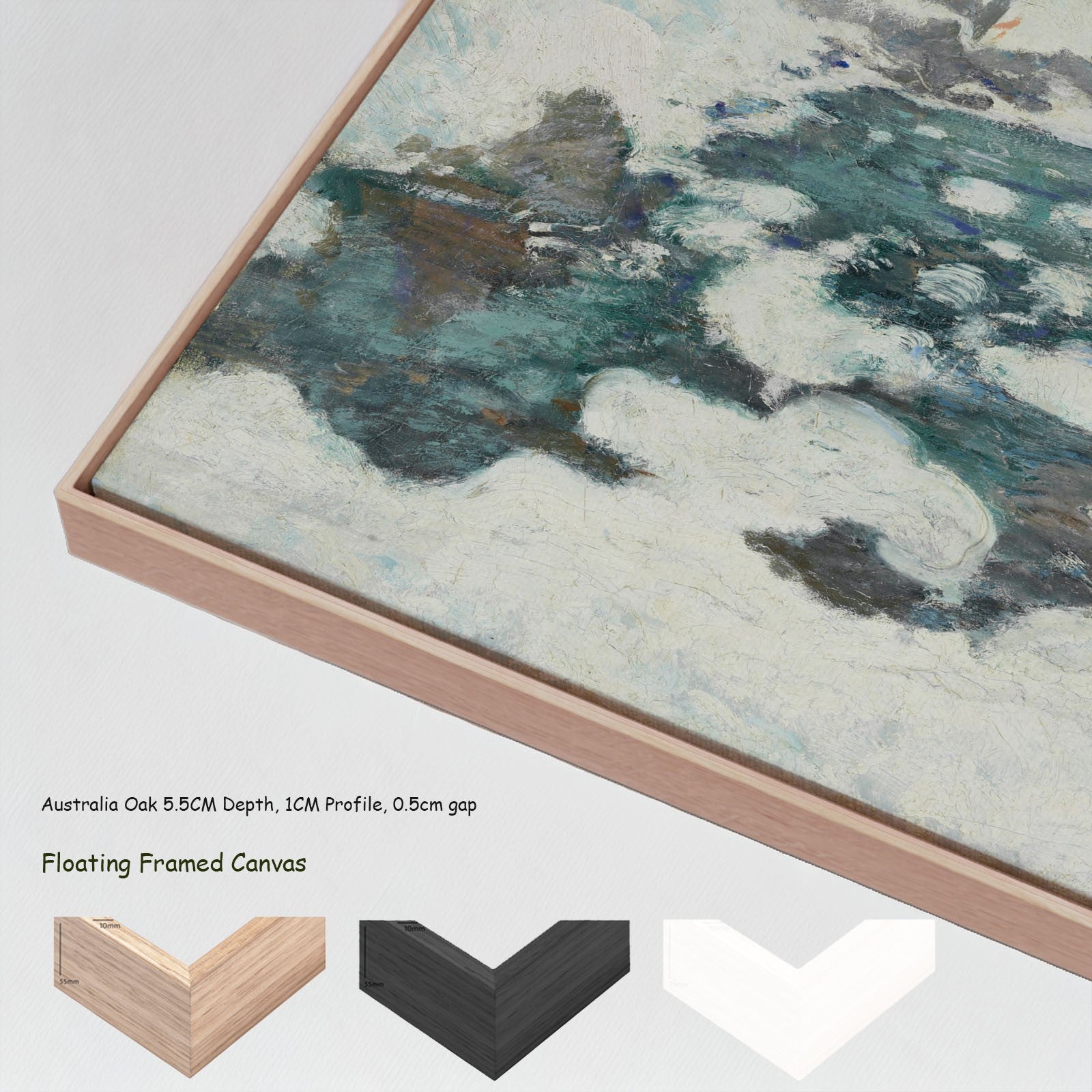 Icebound canvas wall art with floating frame options
