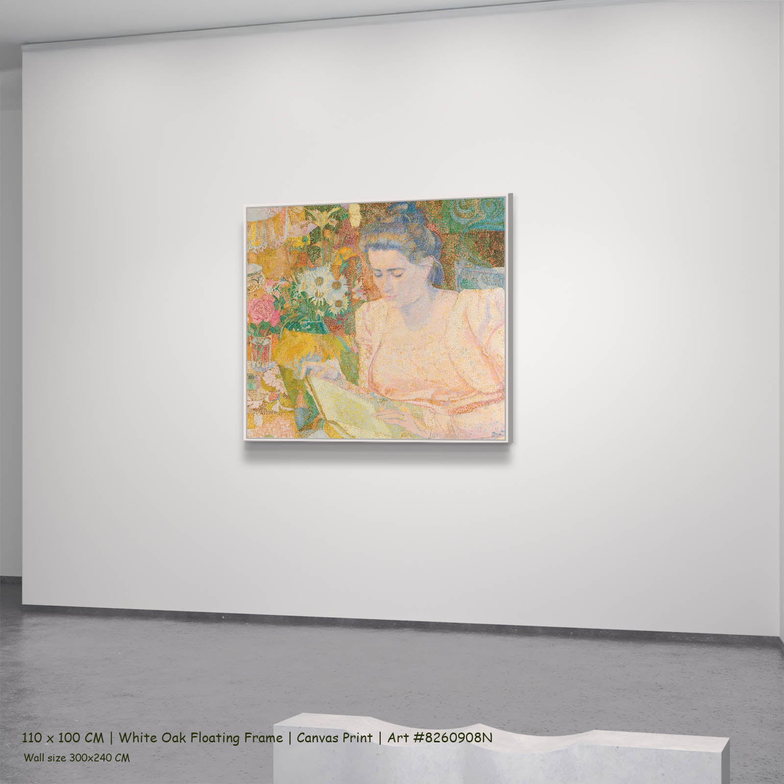 Portrait of Marie Jeanette de Lange Portrait canvas wall art in a white oak floating frame, 110 × 100 cm