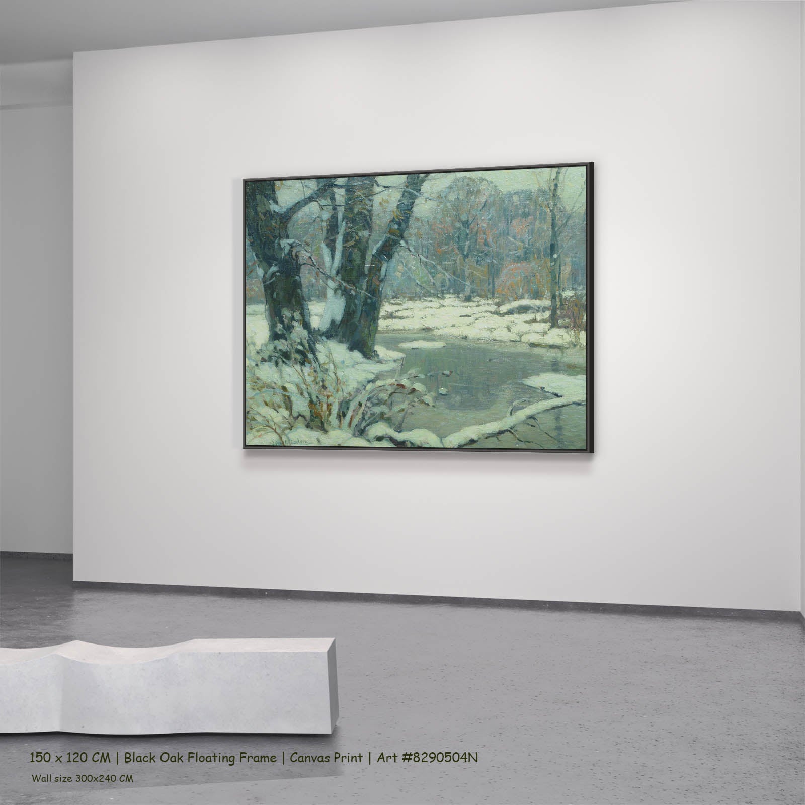 Silvered Brook Landscape canvas wall art in a black oak floating frame, 150 × 120 cm