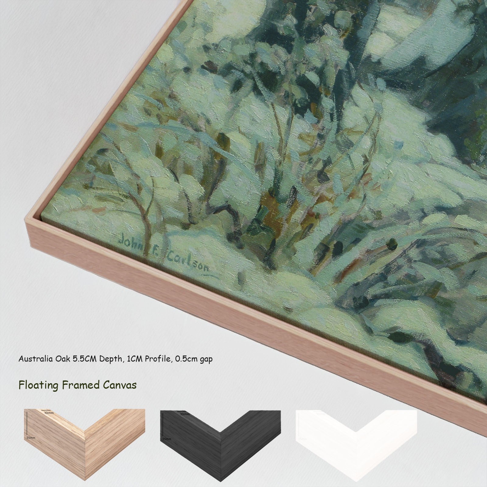 Silvered Brook canvas wall art with floating frame options