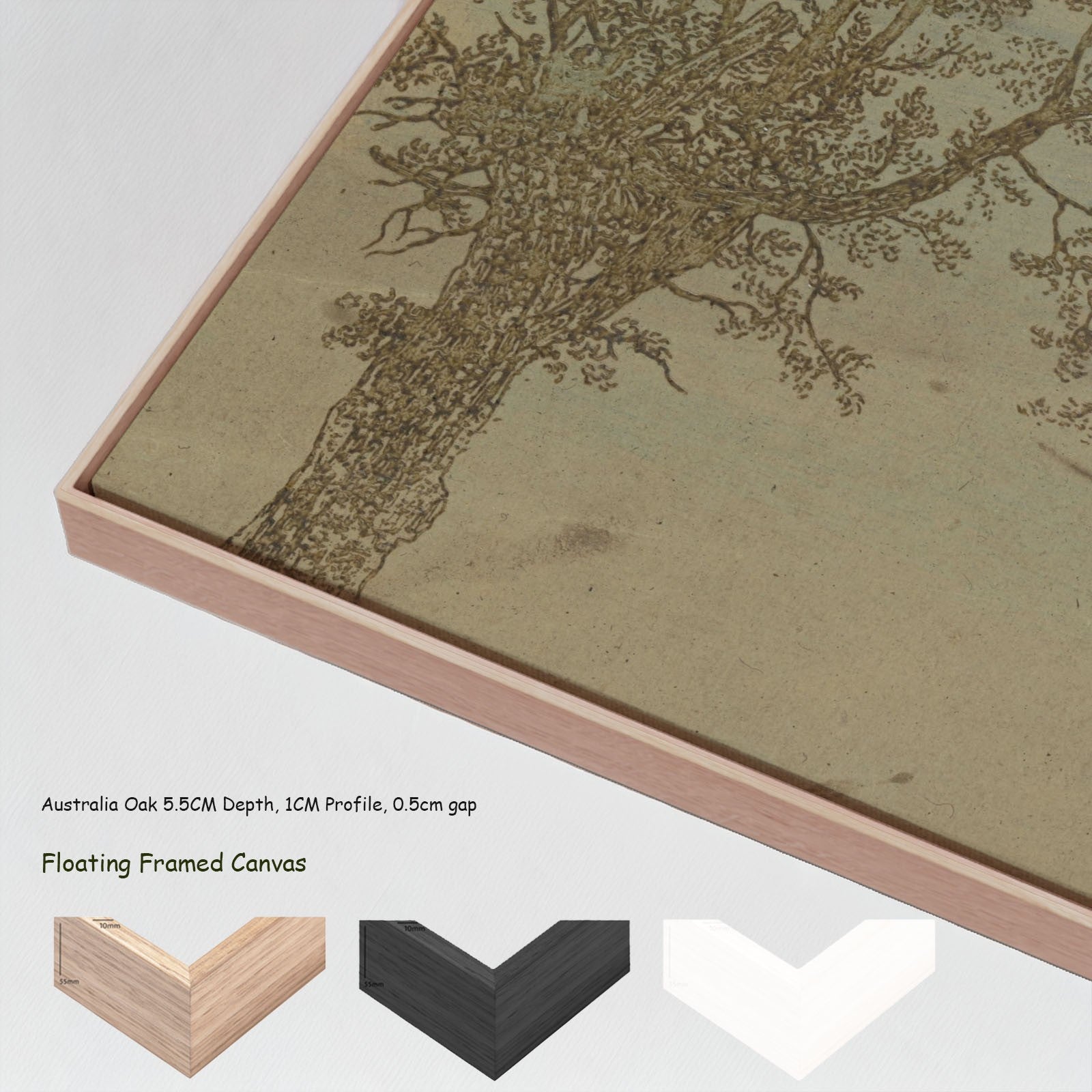 Two Trees: An Alder and an Ash canvas wall art with floating frame options