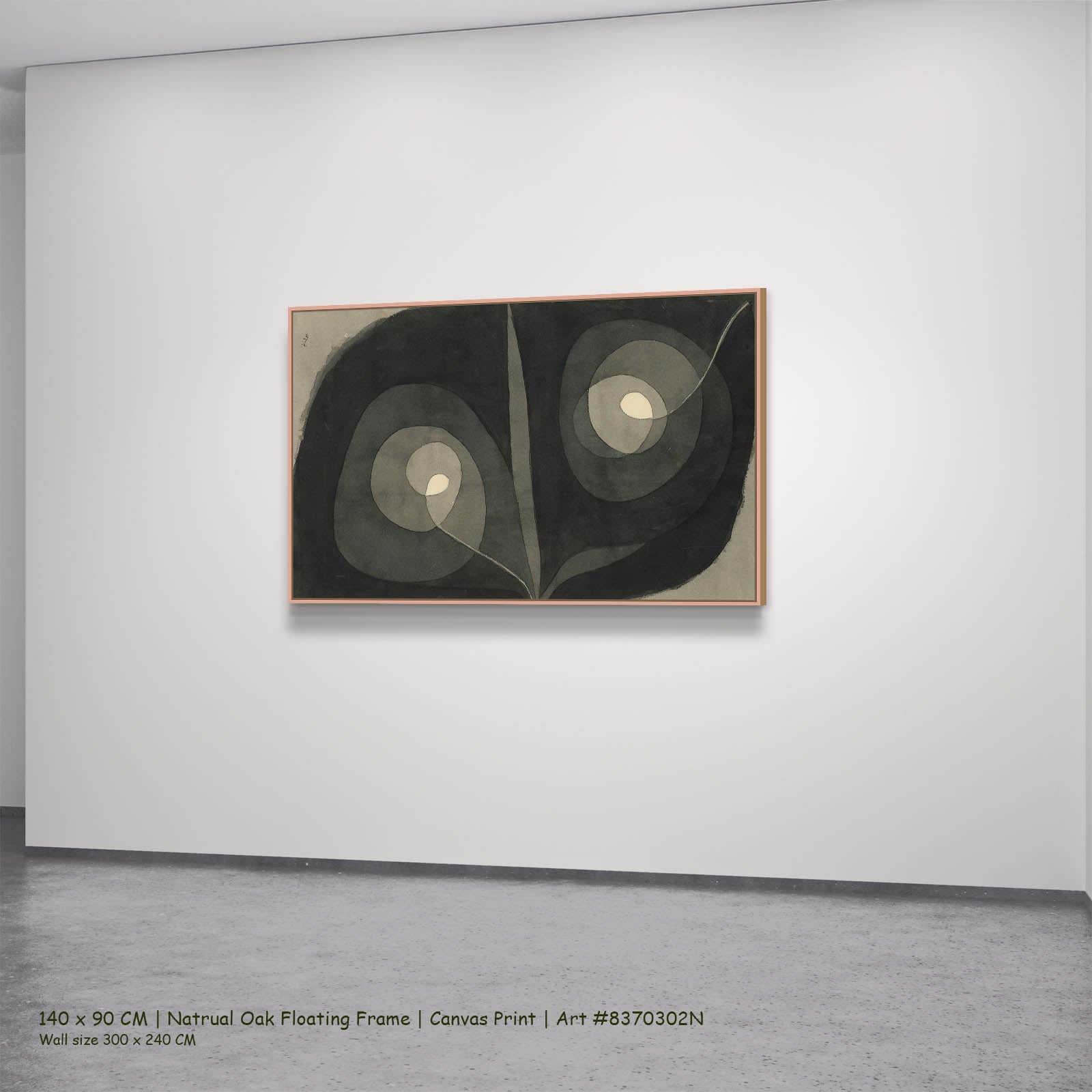 Spiral Screw Flowers III Abstract canvas wall art in a natural oak floating frame, 140 × 90 cm