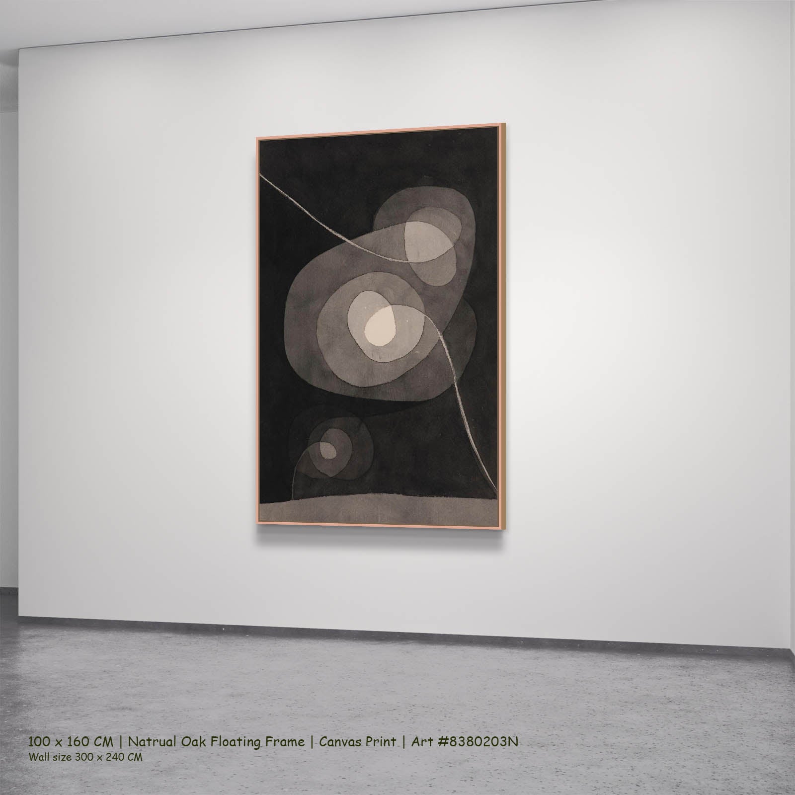 Spiral Screw Flowers II Abstract canvas wall art in a natural oak floating frame, 100 × 160 cm