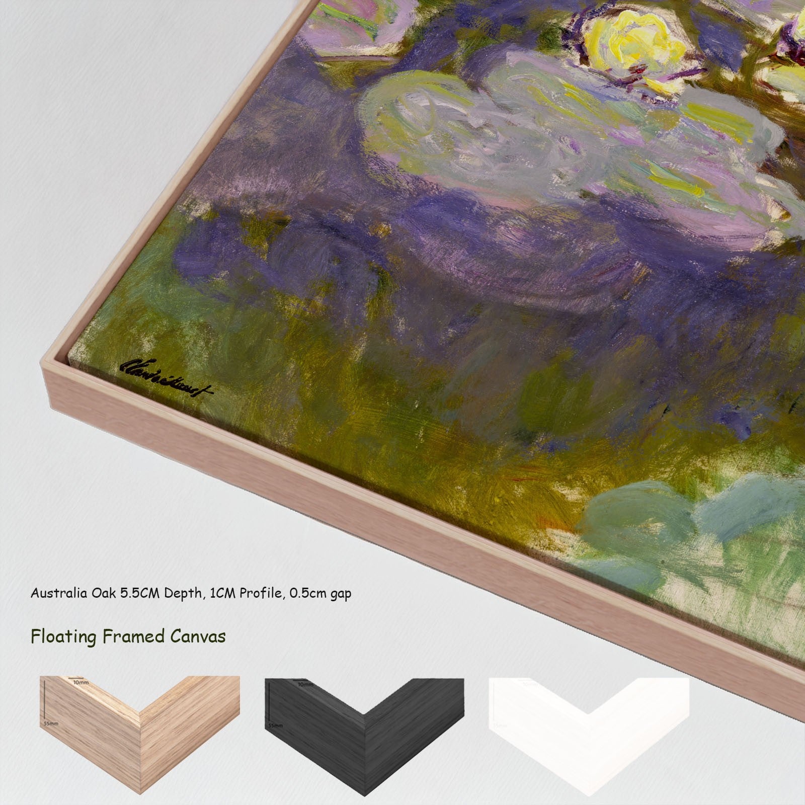 Water Lilies and Agapanthus canvas wall art with floating frame options