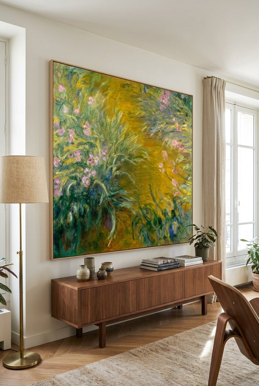 Claude Monet by Claude Monet — large green and yellow Impressionist canvas art displayed on a wall