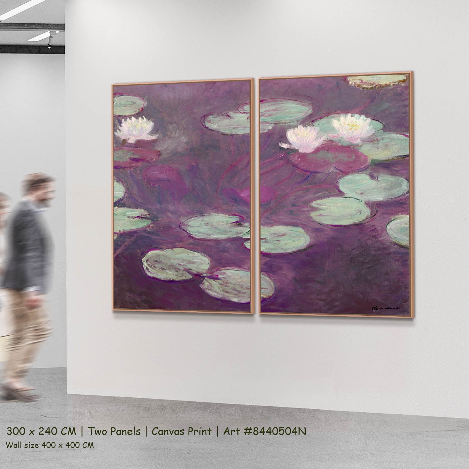 Water Lilies (Nymphéas) Floral two-panel canvas wall art set, 300 × 240 cm