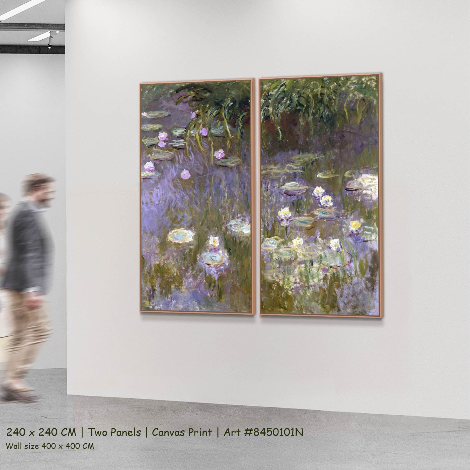 Water Lilies (Square Composition) Floral two-panel canvas wall art set, 240 × 240 cm
