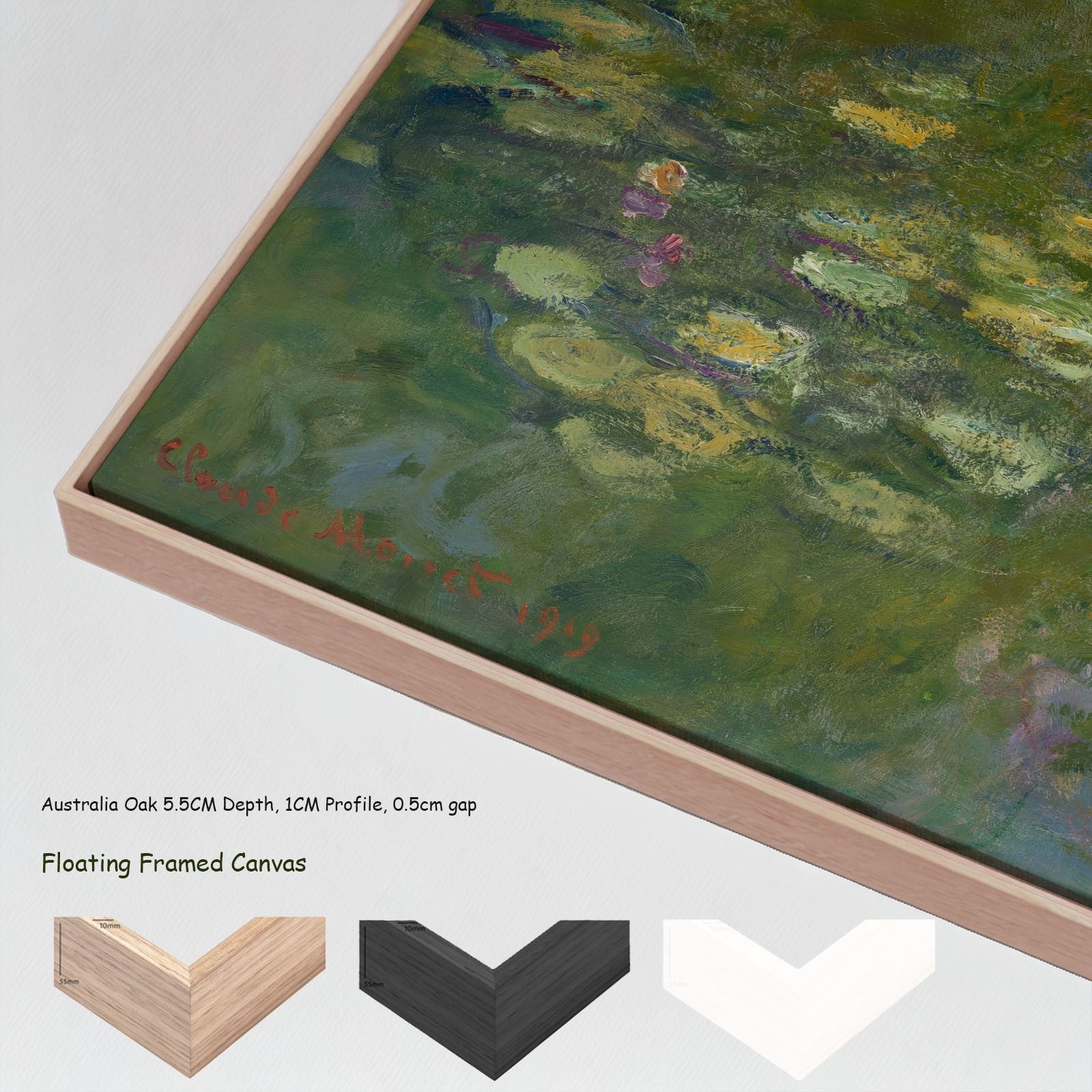 Water Lilies (Wide Panorama) canvas wall art with floating frame options