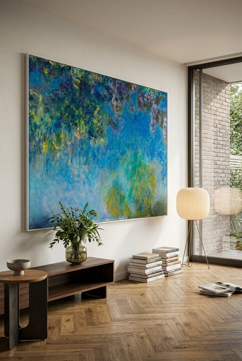 Claude Monet by Claude Monet — large blue and purple Impressionist canvas art displayed on a wall