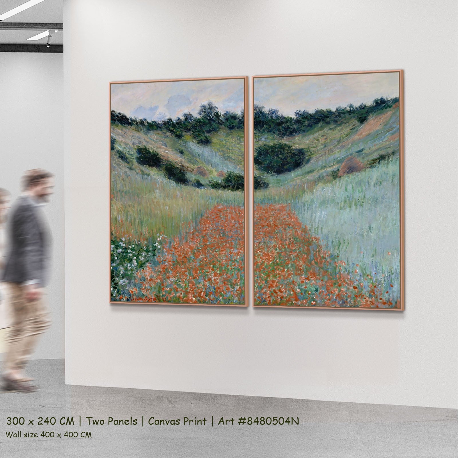 Poppy Field in a Hollow near Giverny Landscape two-panel canvas wall art set, 300 × 240 cm