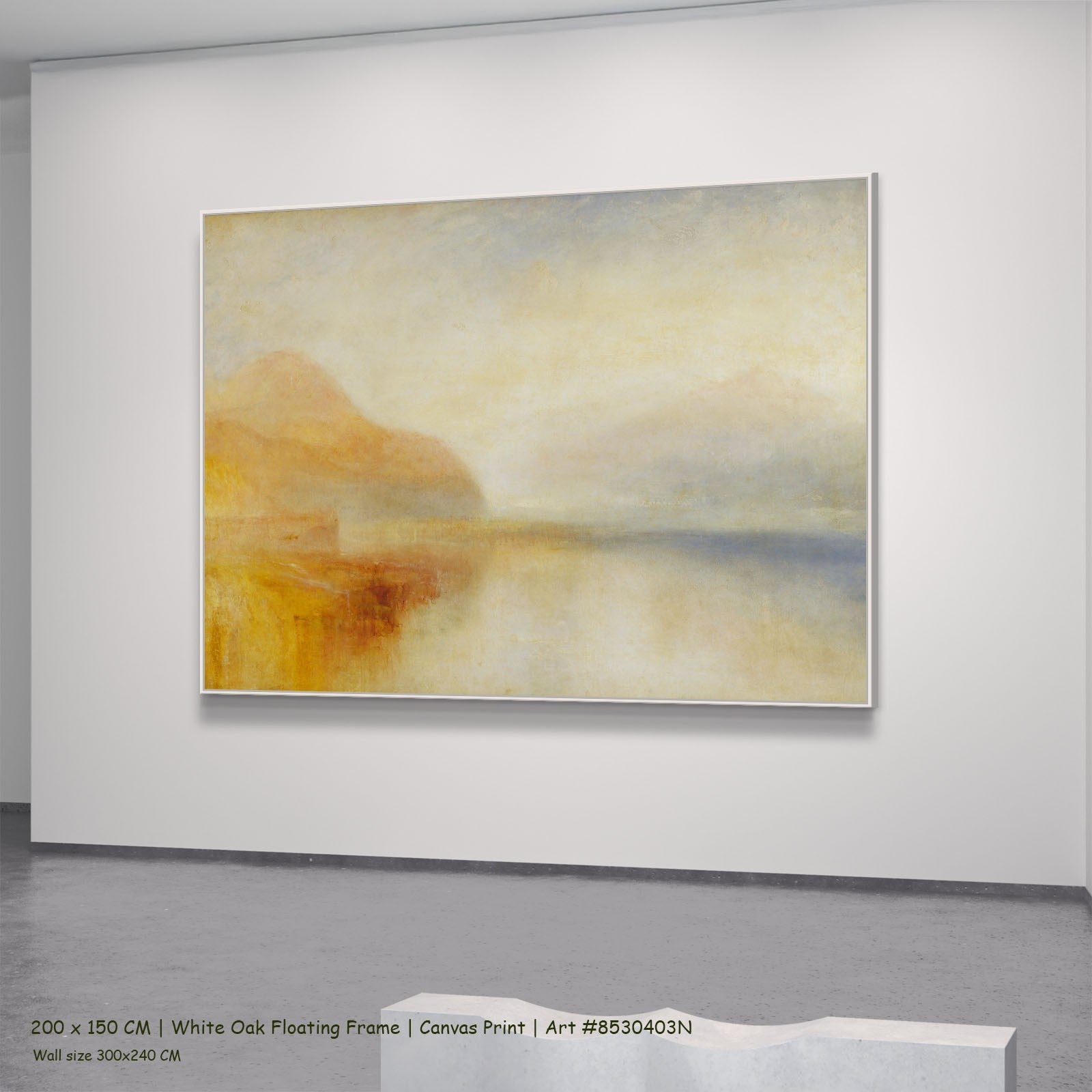 Inverary Pier, Loch Fyne: Morning Coastal canvas wall art in a white oak floating frame, 120 × 90 cm