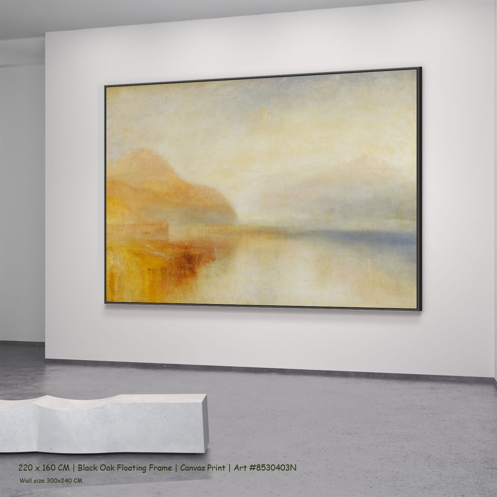 Inverary Pier, Loch Fyne: Morning Coastal canvas wall art in a black oak floating frame, 160 × 120 cm