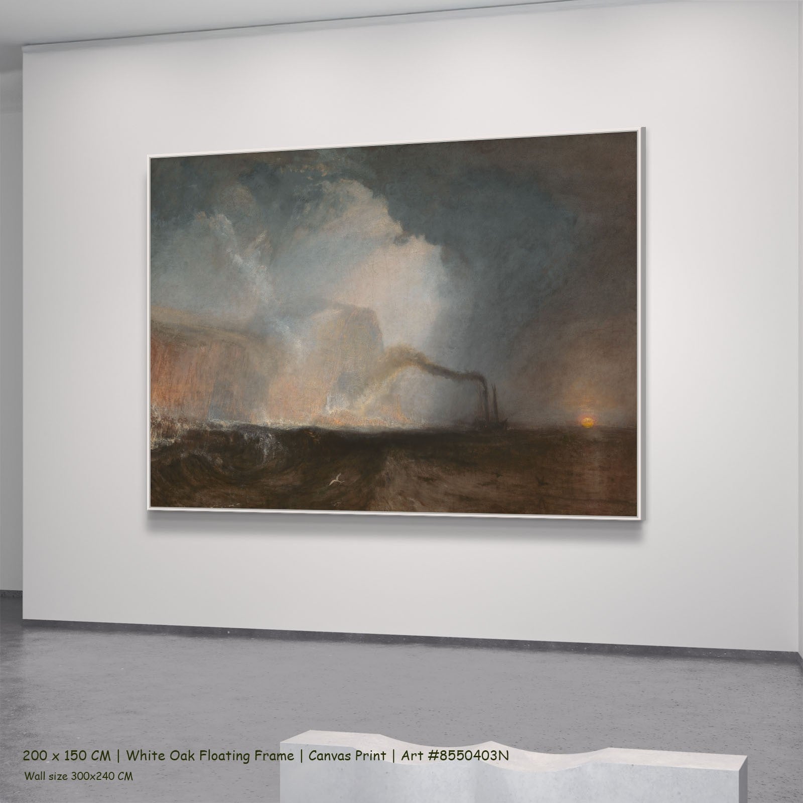 Staffa, Fingal's Cave Seascape canvas wall art in a white oak floating frame, 240 × 180 cm