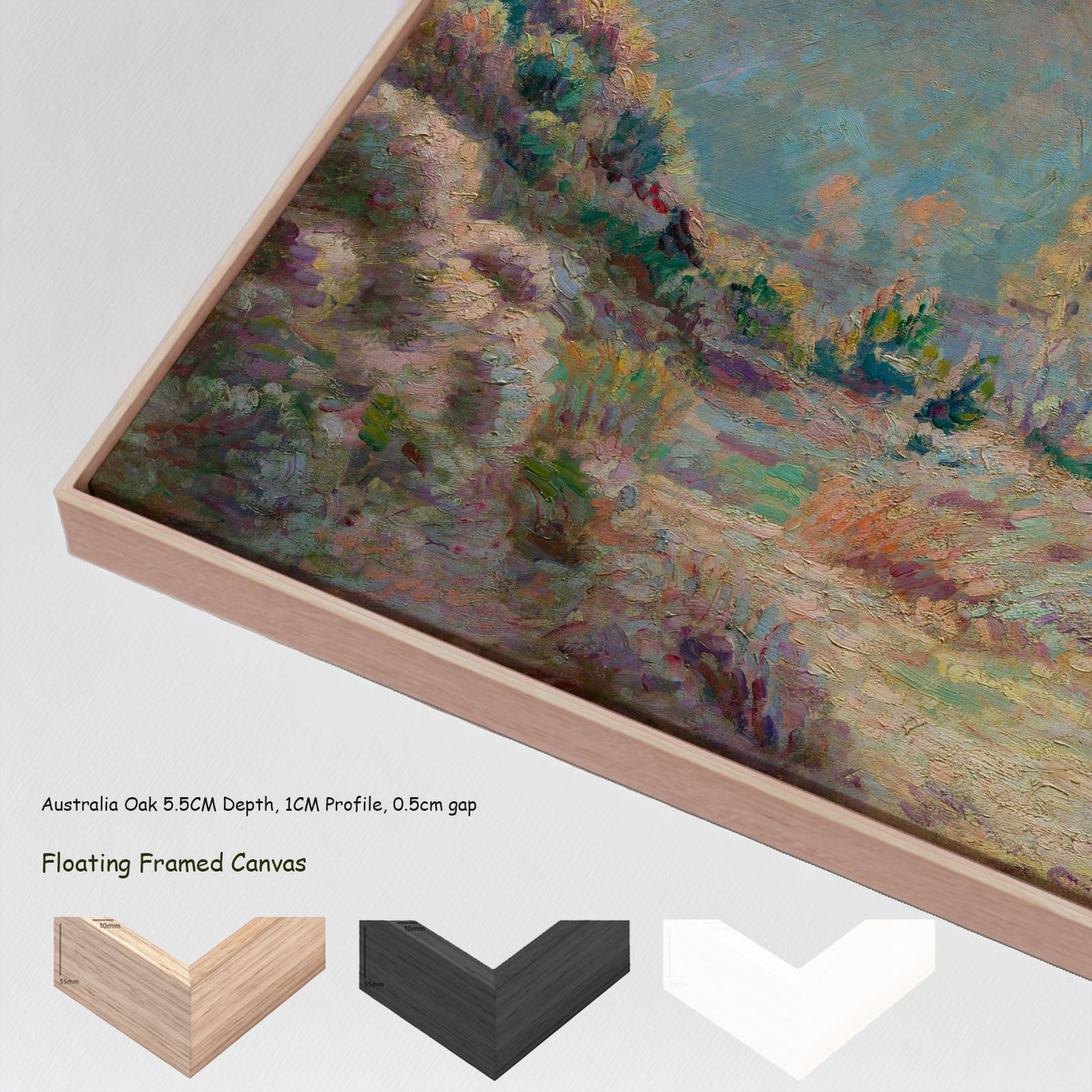 White Frost by Armand Guillaumin in a floating frame, large yellow and blue Impressionist canvas print
