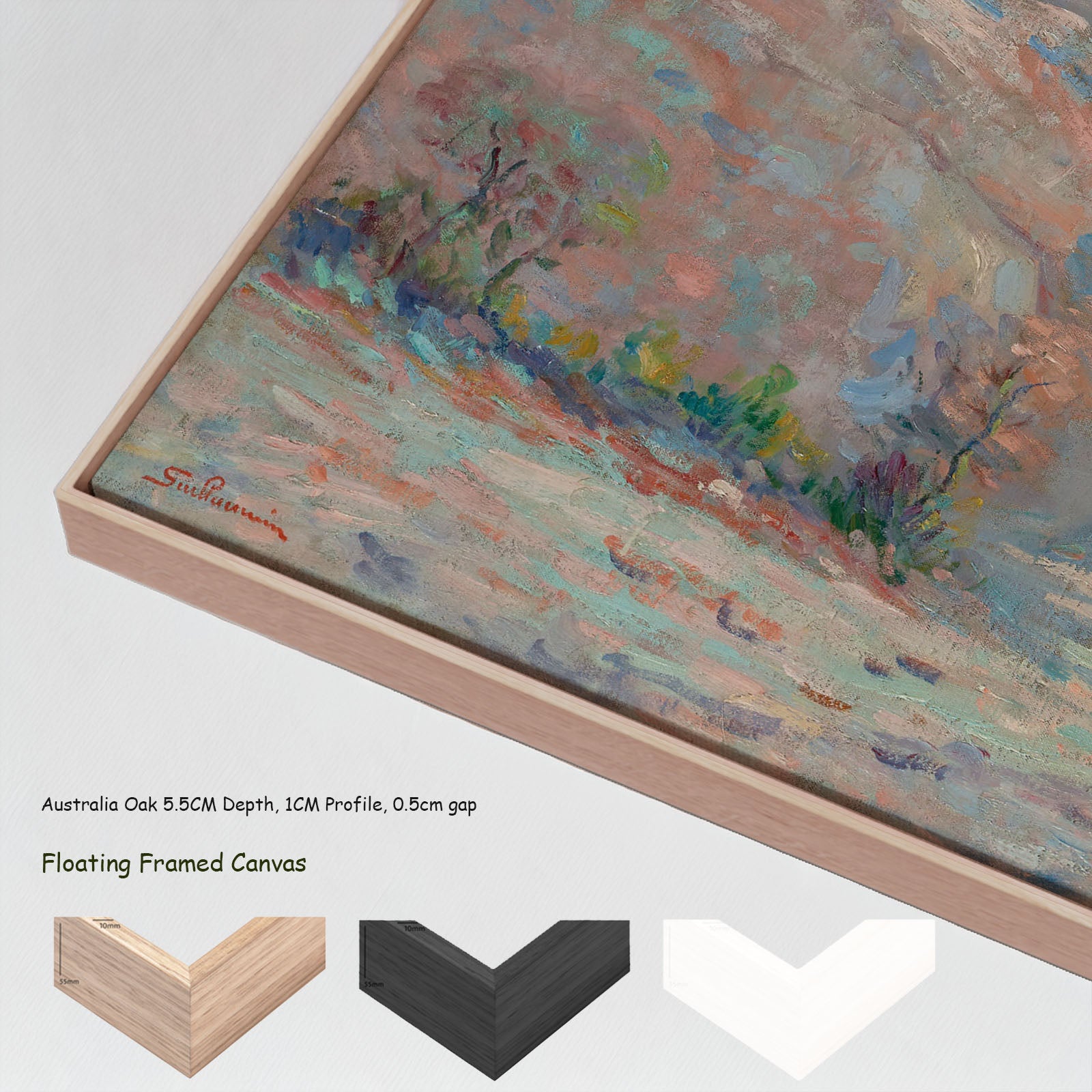 Gelée blanche au village de Crozant by Armand Guillaumin in a floating frame, large pink and blue Impressionist canvas print