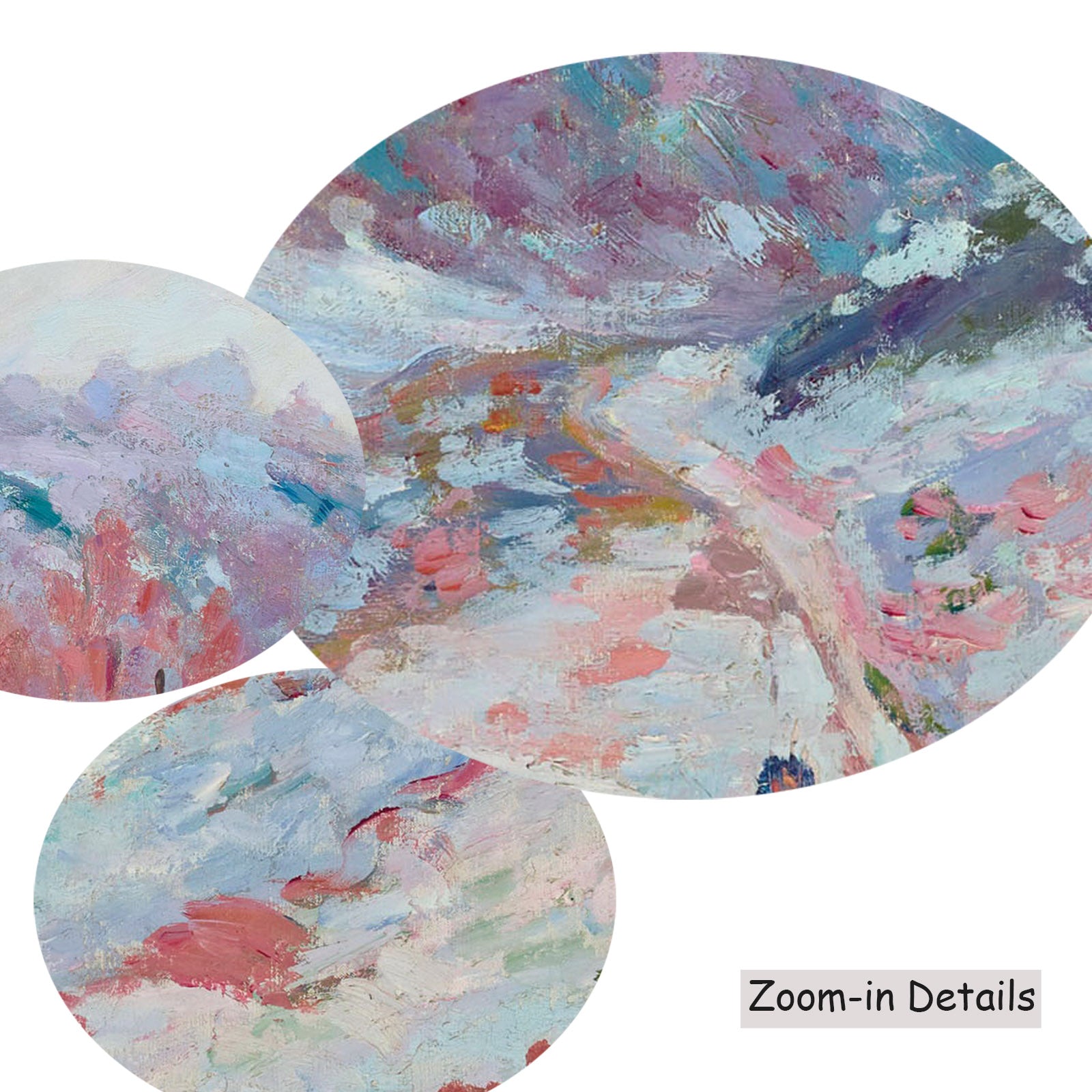 Close-up detail of the brushwork on La Vallée de la Sédelle sous, a large blue and pink Impressionist canvas by Armand Guilla