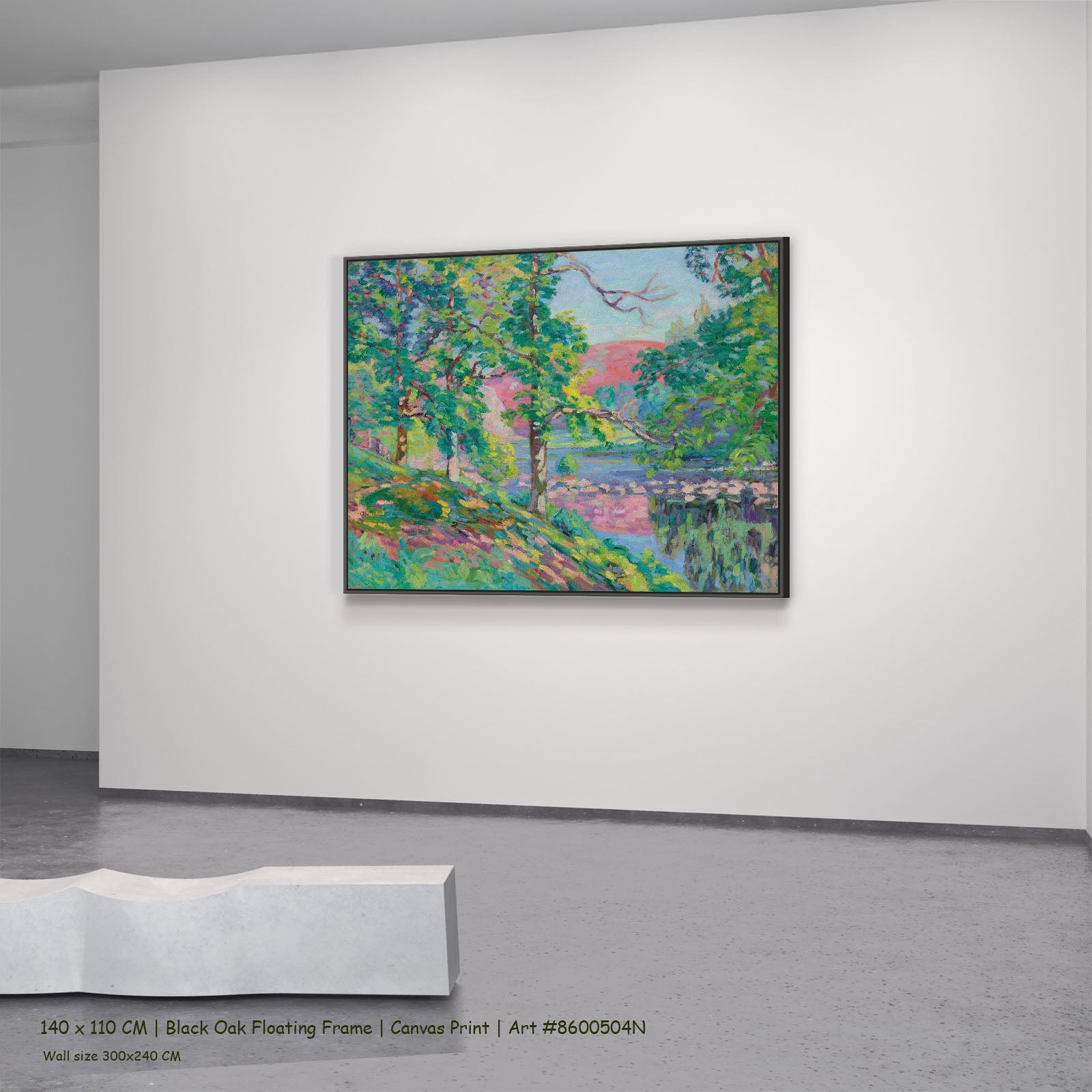 Les Bords de la Creuse by Armand Guillaumin in a black oak floating frame, large green and pink Impressionist canvas