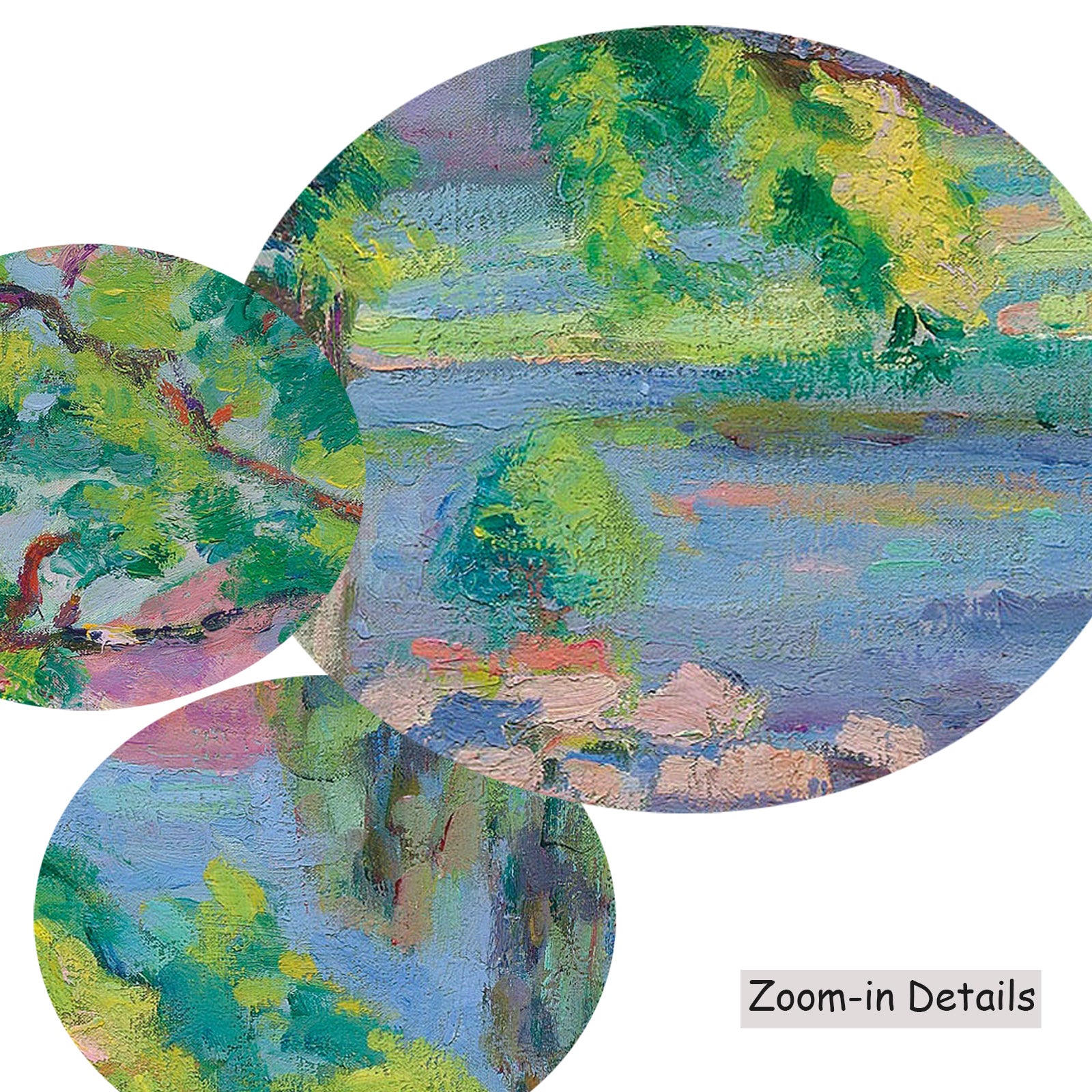 Close-up detail of the brushwork on Les Bords de la Creuse, a large green and pink Impressionist canvas by Armand Guillaumin
