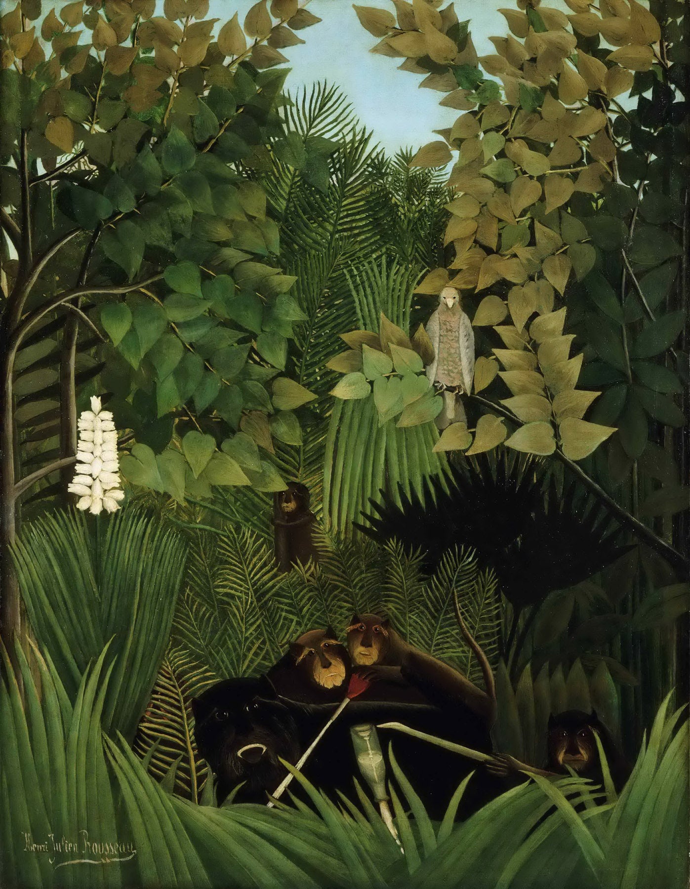 Large green and olive Jungle canvas print of The Merry Jesters by Henri Rousseau