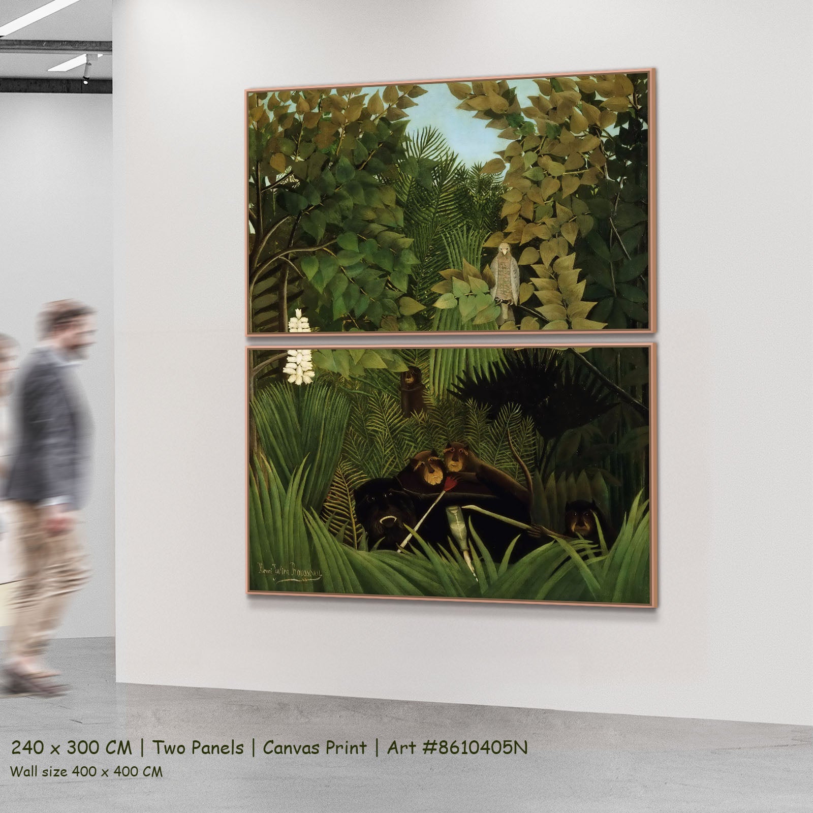The Merry Jesters by Henri Rousseau as a large two-panel green and olive Jungle canvas set