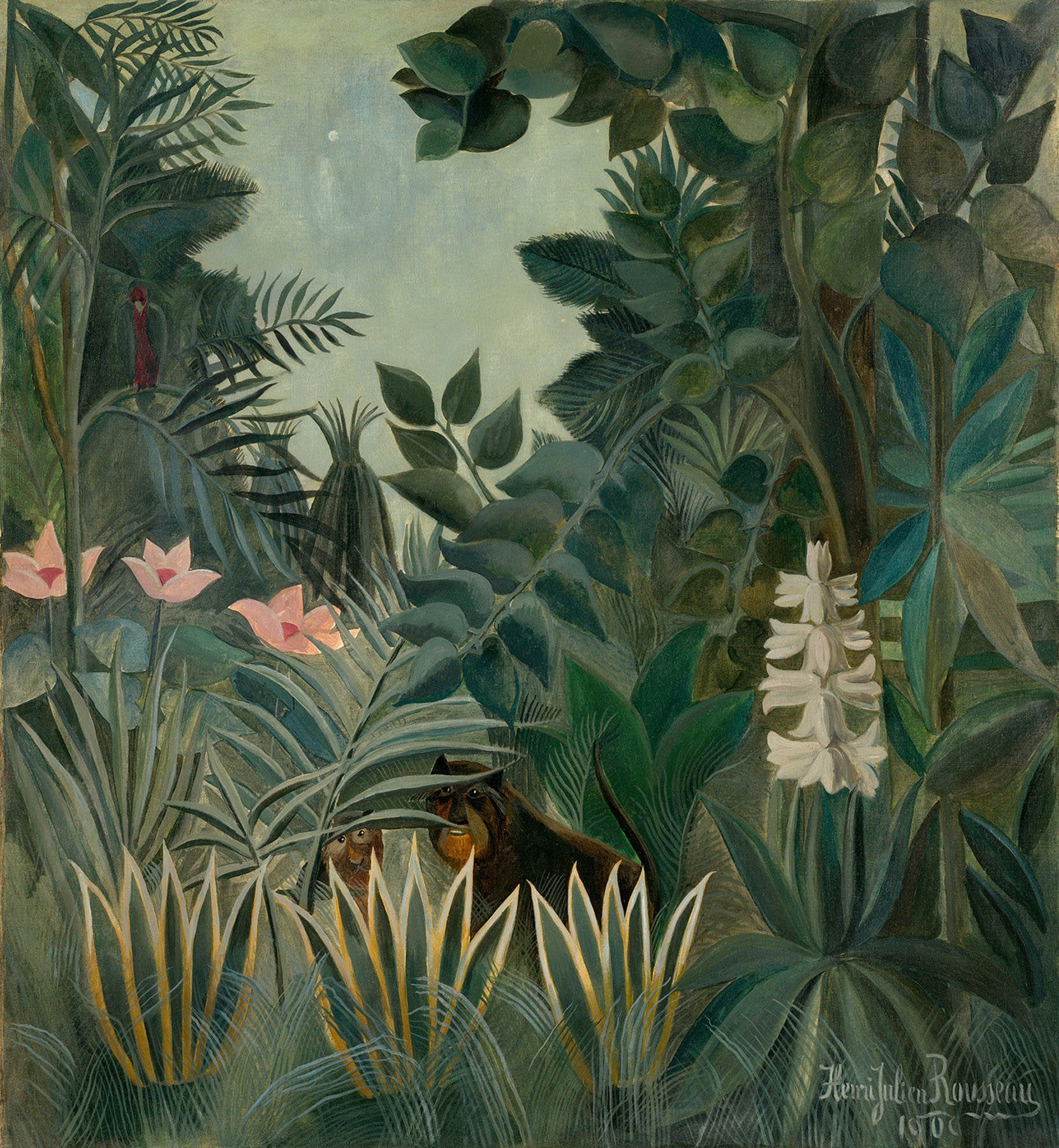 Large green and olive Jungle canvas print of The Equatorial Jungle by Henri Rousseau