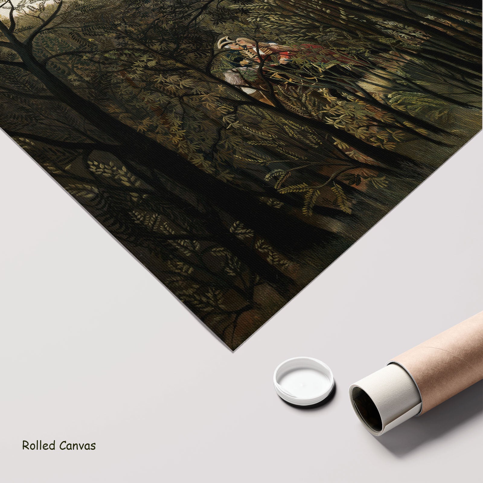 Rendezvous in the Forest by Henri Rousseau as a large rolled olive and brown Jungle canvas print