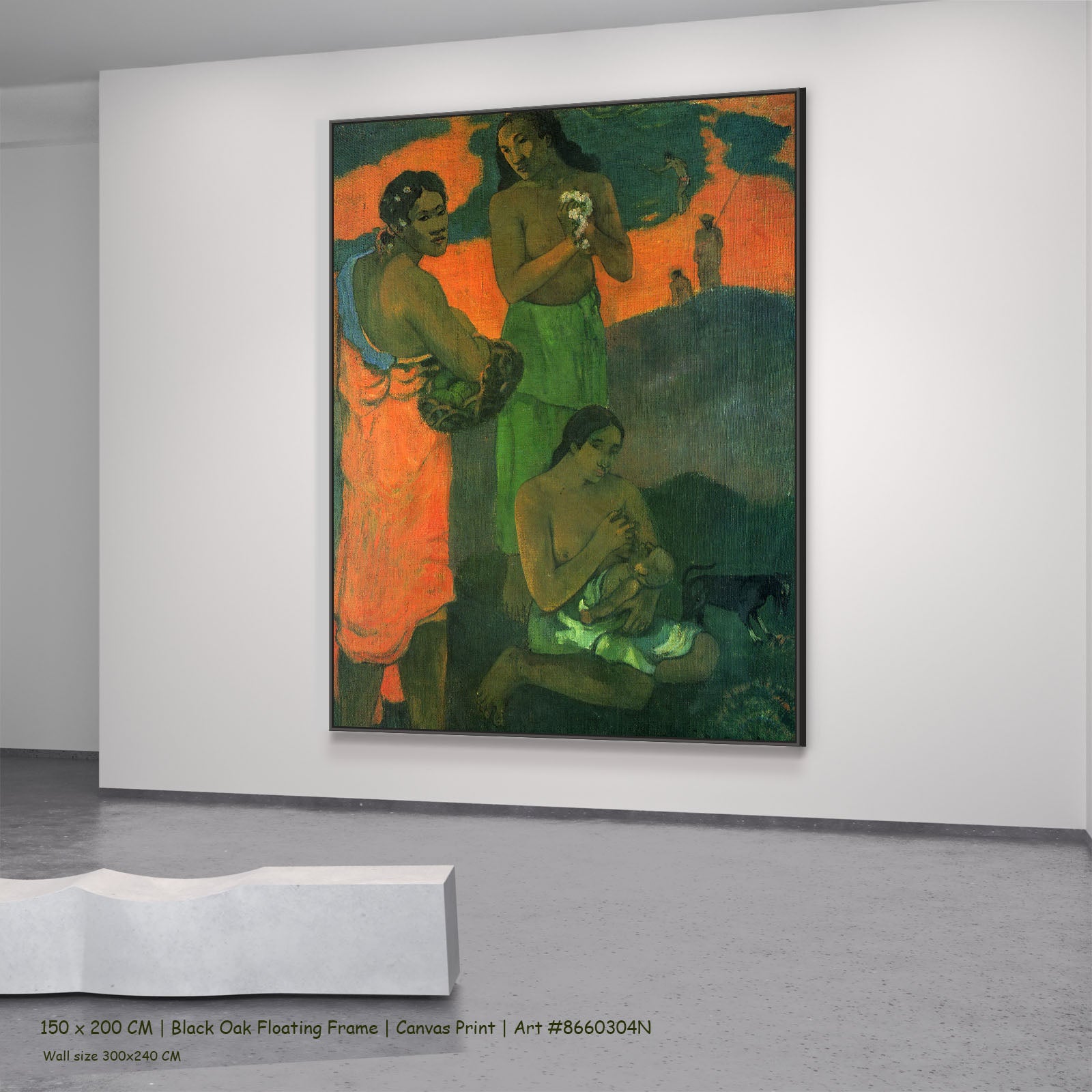 Maternity by Paul Gauguin in a black oak floating frame, large green and orange Impressionist canvas