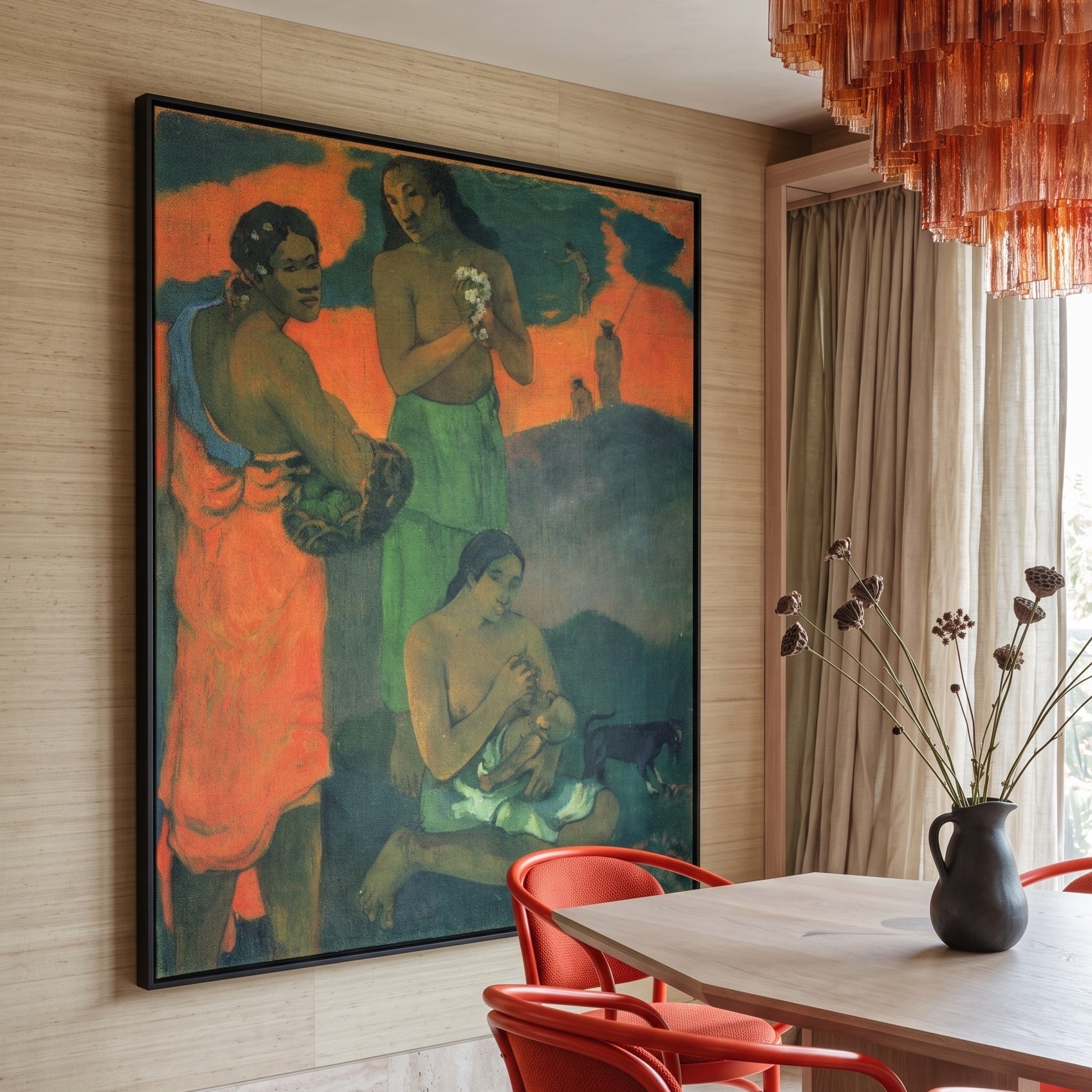 Maternity by Paul Gauguin — large green and orange Impressionist canvas art displayed on a wall