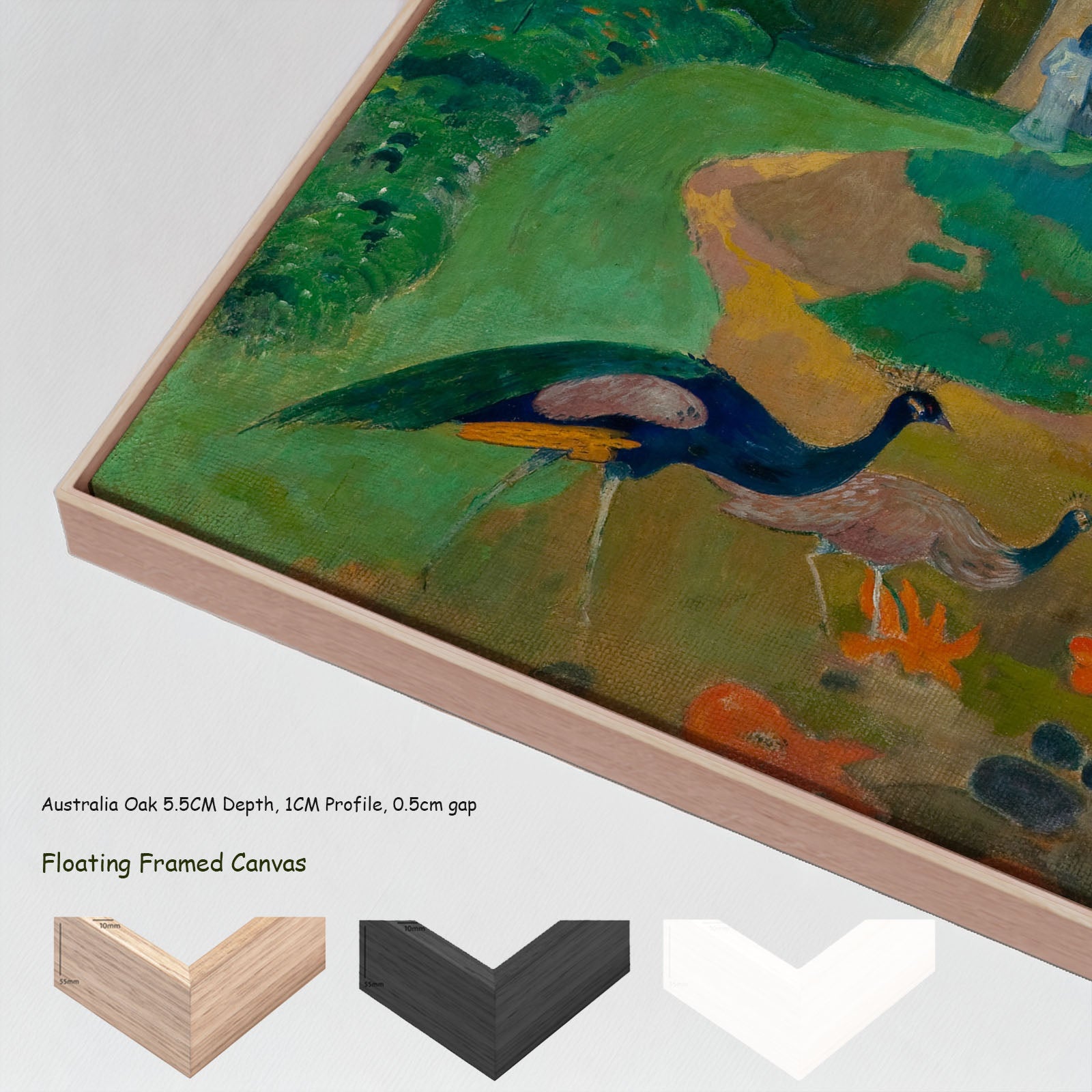 Matamoe by Paul Gauguin in a floating frame, large green and gold Impressionist canvas print