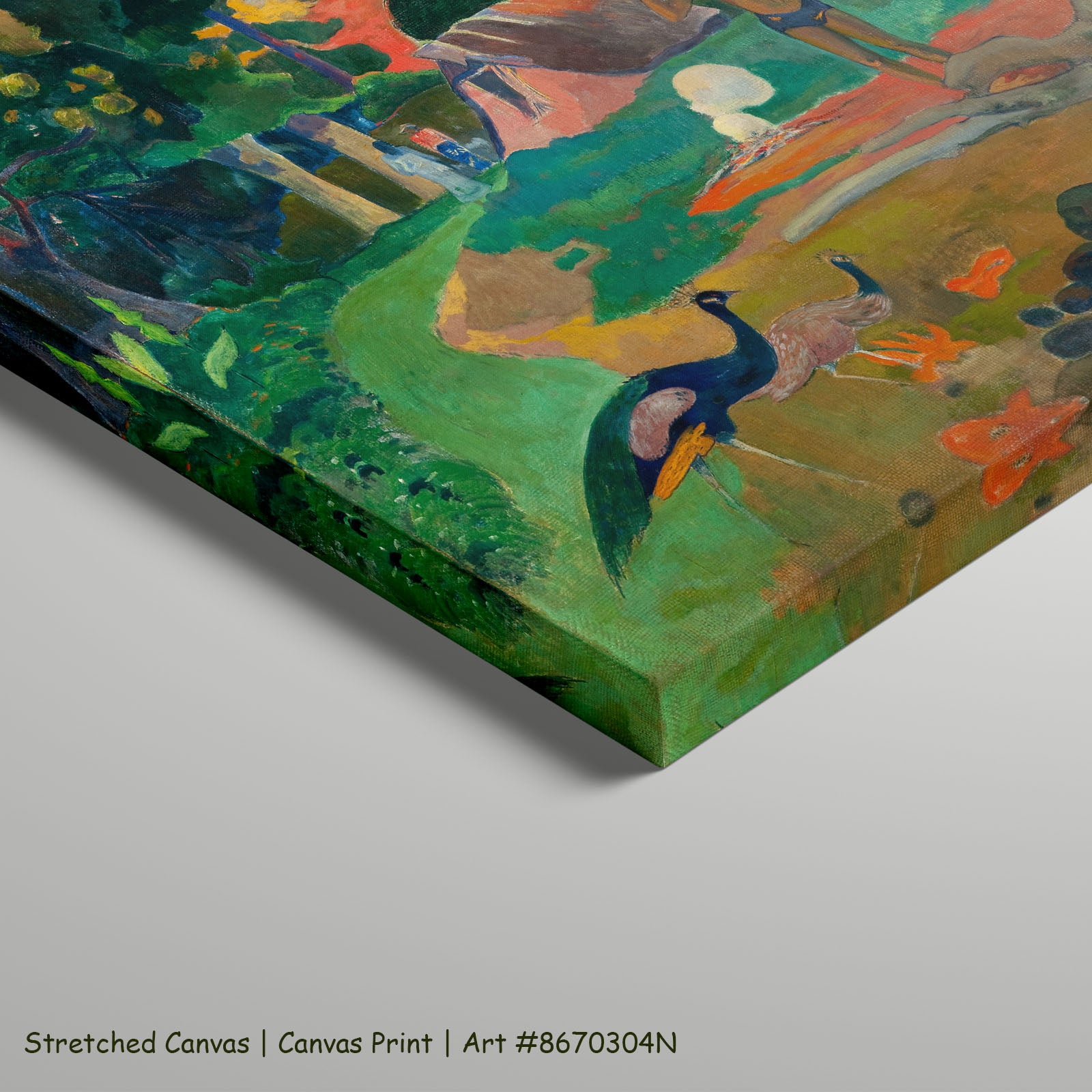 Matamoe by Paul Gauguin as a large stretched green and gold Impressionist canvas print