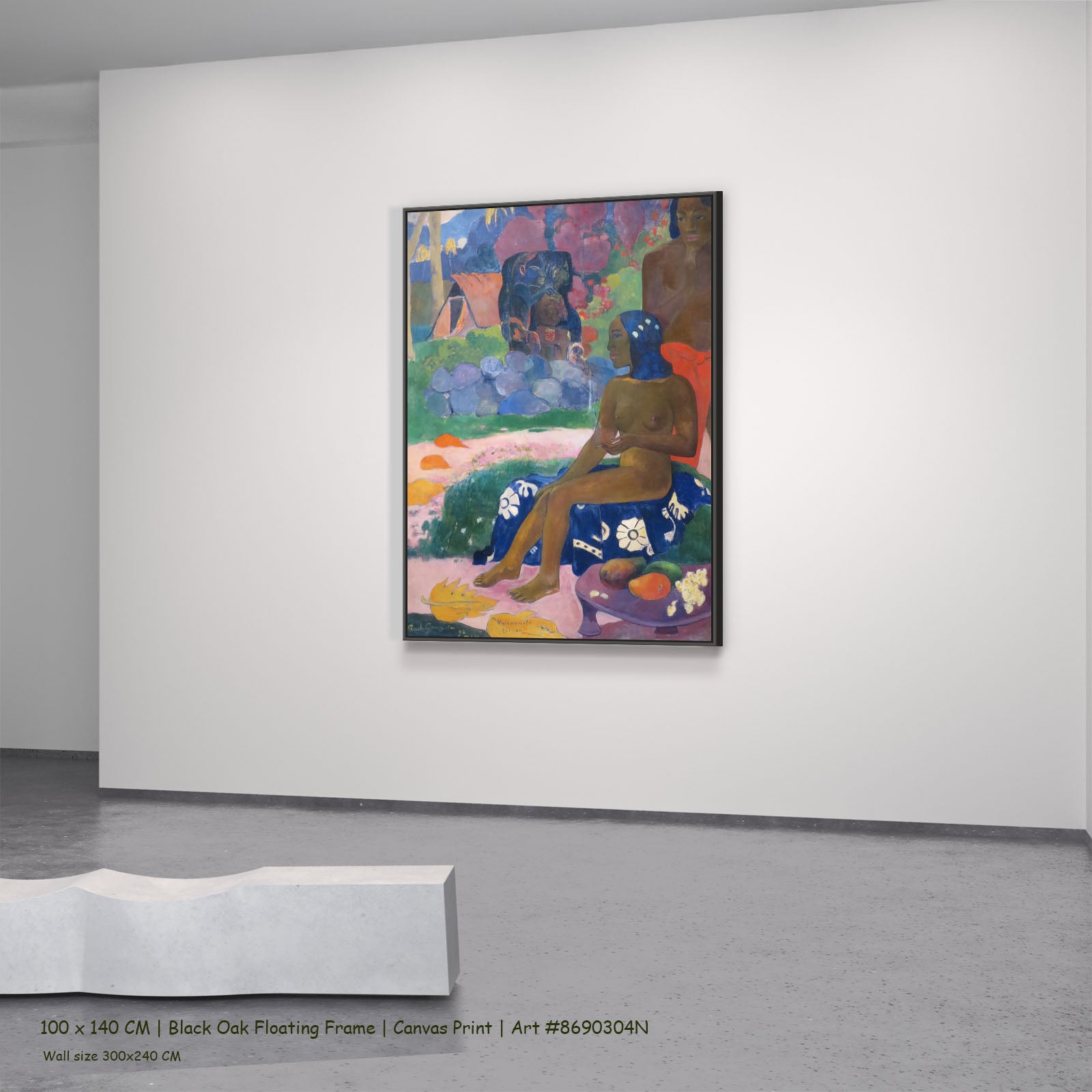 Vairaumati tei oa by Paul Gauguin in a black oak floating frame, large blue and gold Impressionist canvas