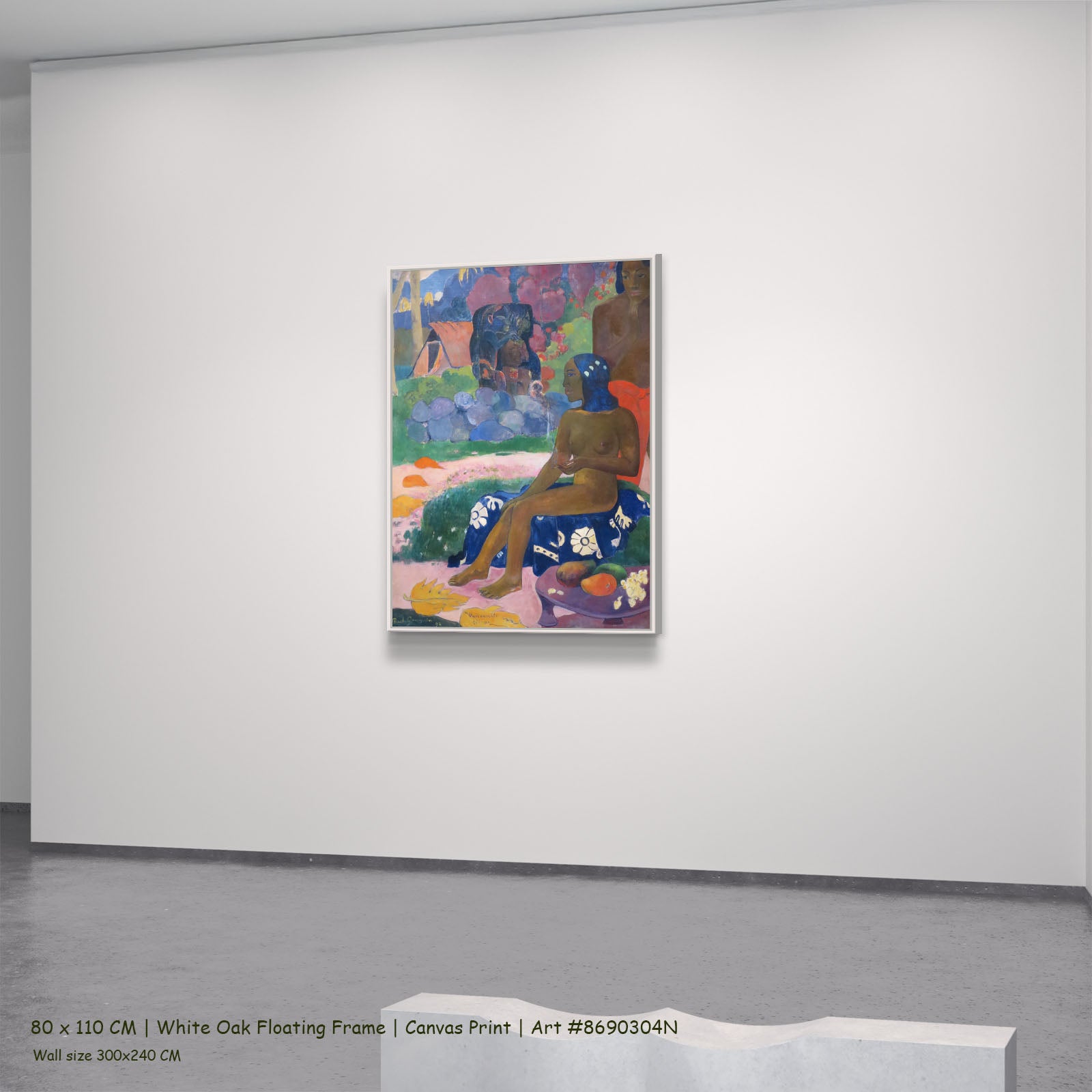 Vairaumati tei oa by Paul Gauguin in a white oak floating frame, large blue and gold Impressionist canvas