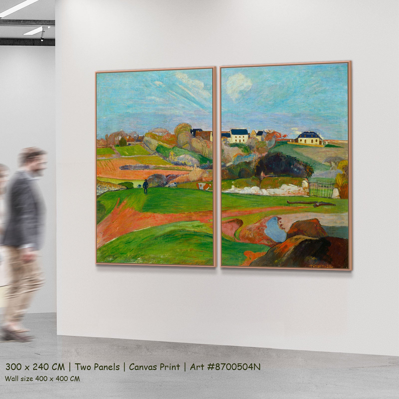 Landscape at Le Pouldu by Paul Gauguin as a large two-panel light blue and green Impressionist canvas set