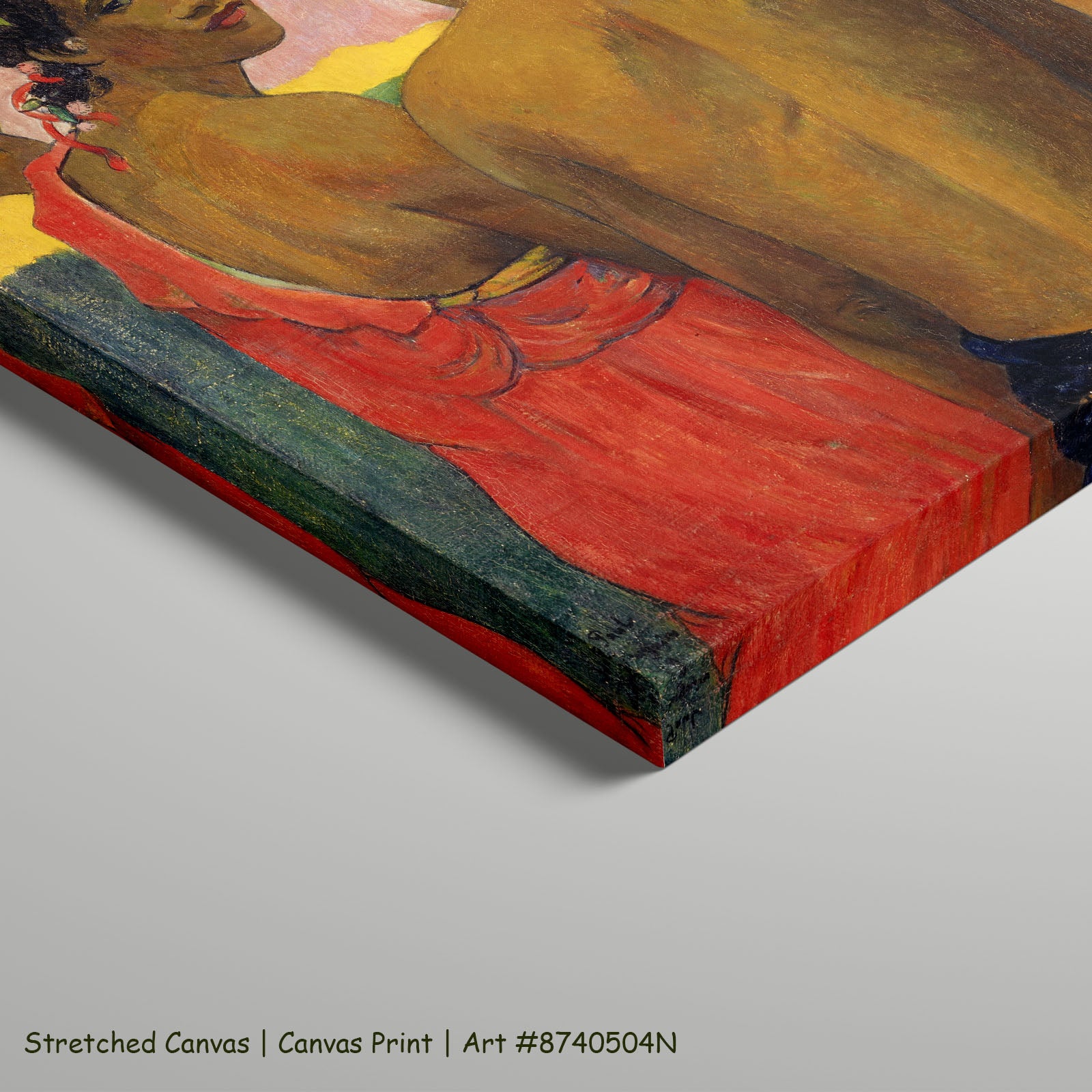 Three Tahitians by Paul Gauguin as a large stretched brown and yellow Impressionist canvas print