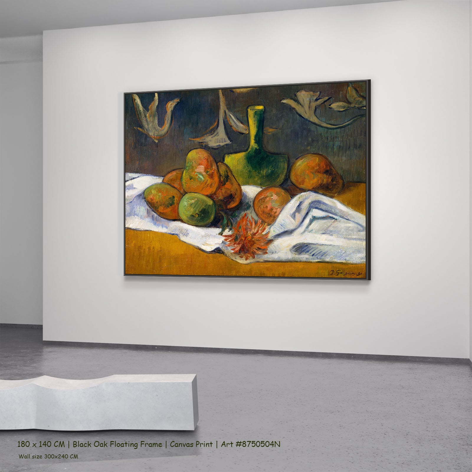 Still Life with Mangoes and a by Paul Gauguin in a black oak floating frame, large orange and gold Impressionist canvas