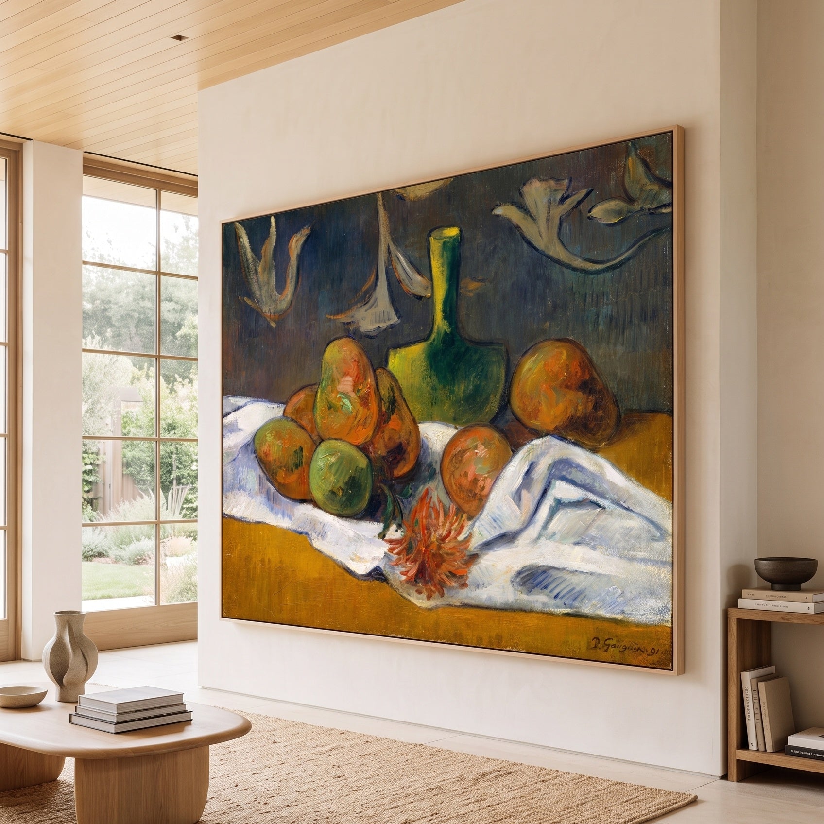 Still Life with Mangoes and a by Paul Gauguin — large orange and gold Impressionist canvas art displayed on a wall