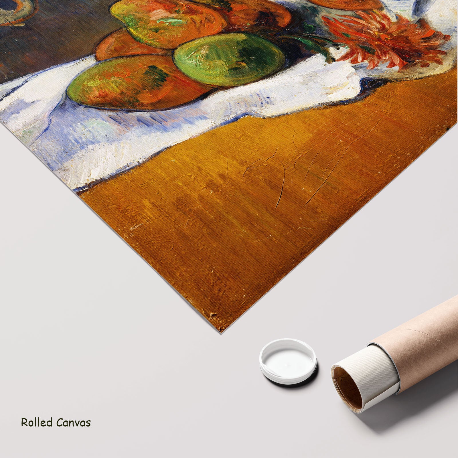 Still Life with Mangoes and a by Paul Gauguin as a large rolled orange and gold Impressionist canvas print